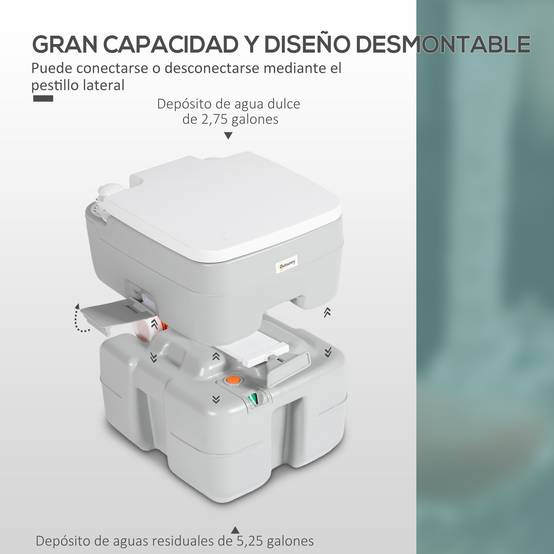 Toilettes Portables 20 L avec Indicateur de Niveau, 150 kg, Camping/Voyage/Caravane/Bateau, 33 x 40 x 43 cm, Gris - Image 6