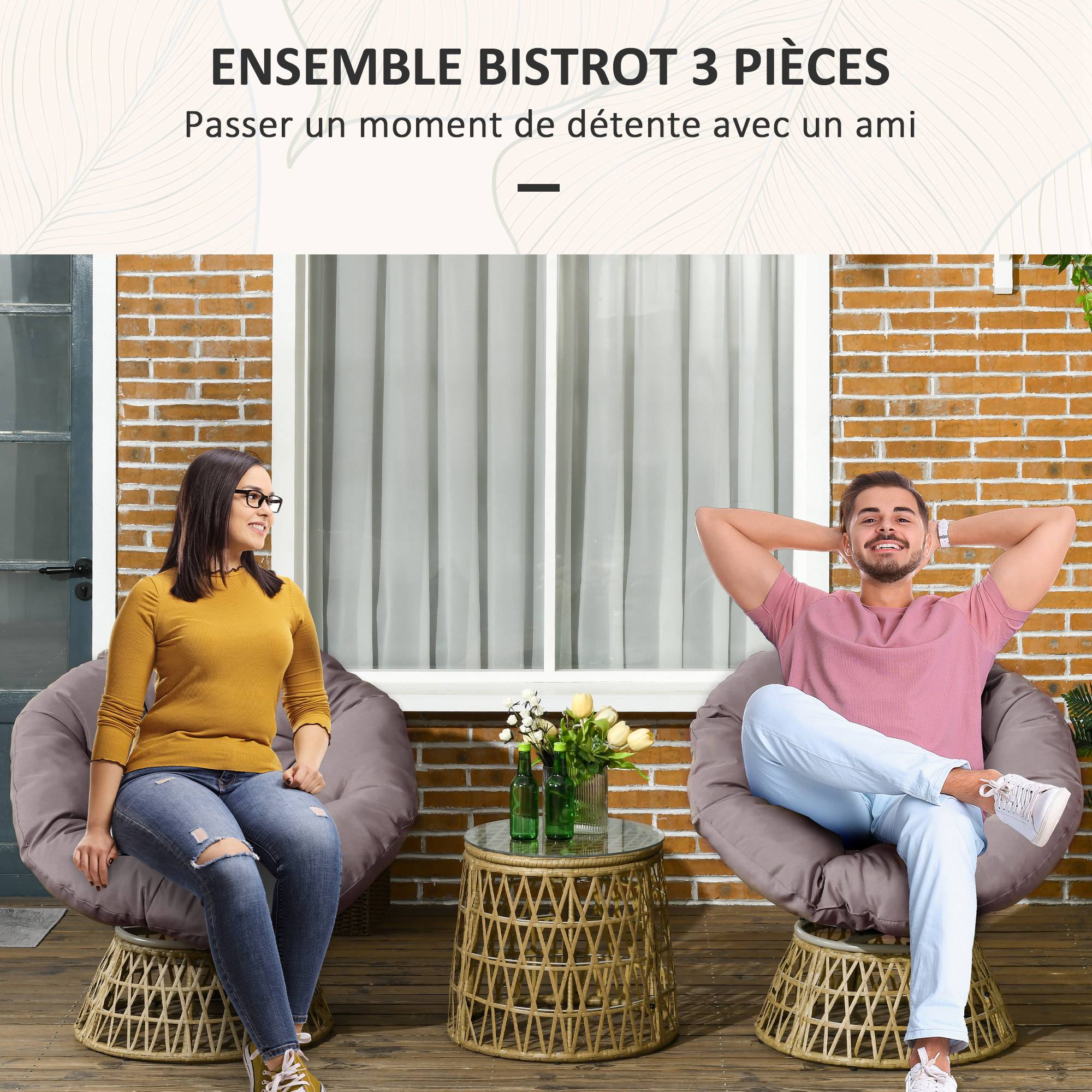 Ensemble salon de jardin 3 pièces | Mobilier de jardin Jaune Résine tressée 85x70x82 cm - Image 6