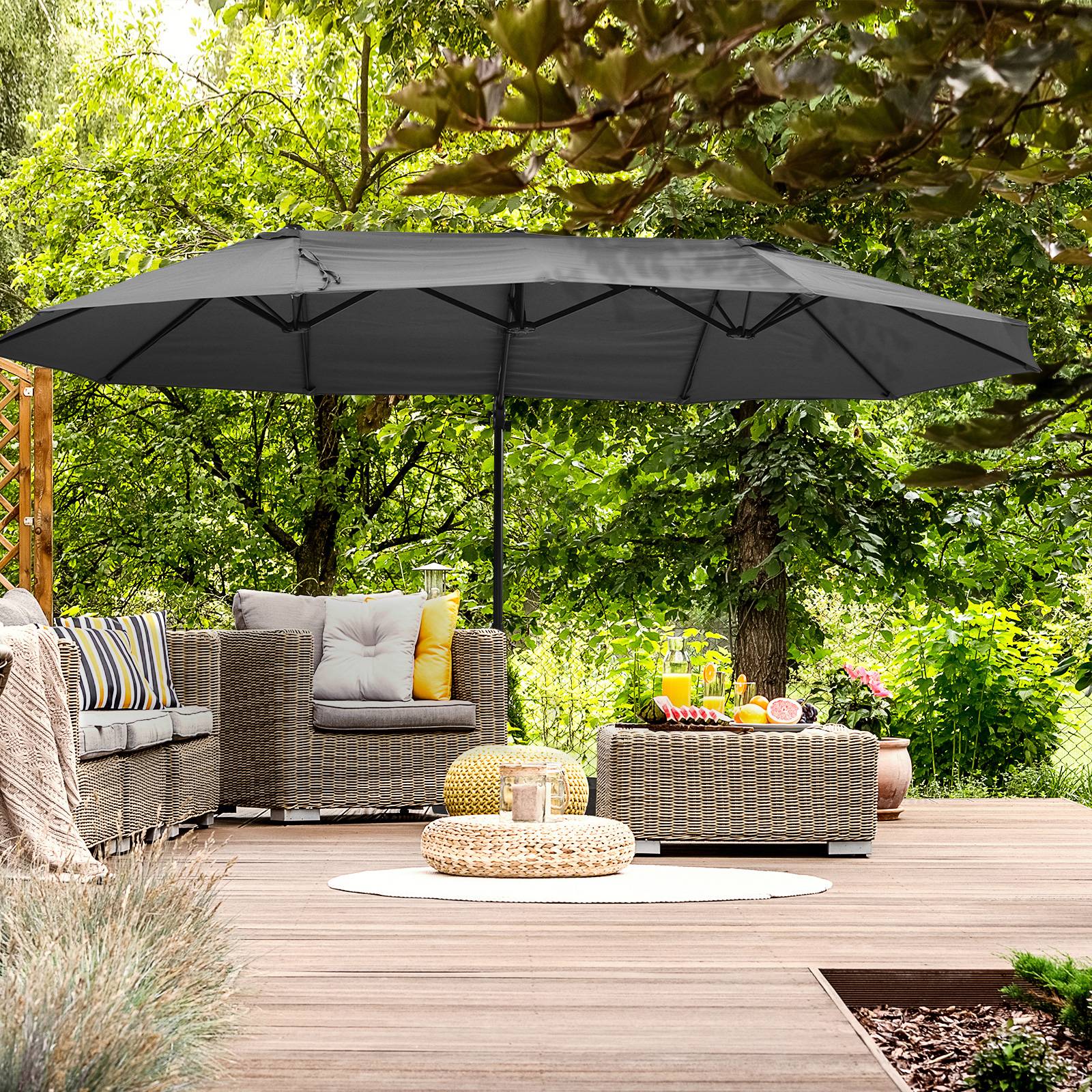 Parasol déporté grande taille XXL inclinable avec pied en croix - 445x270x260cm Métal Gris fr316 - Image 4