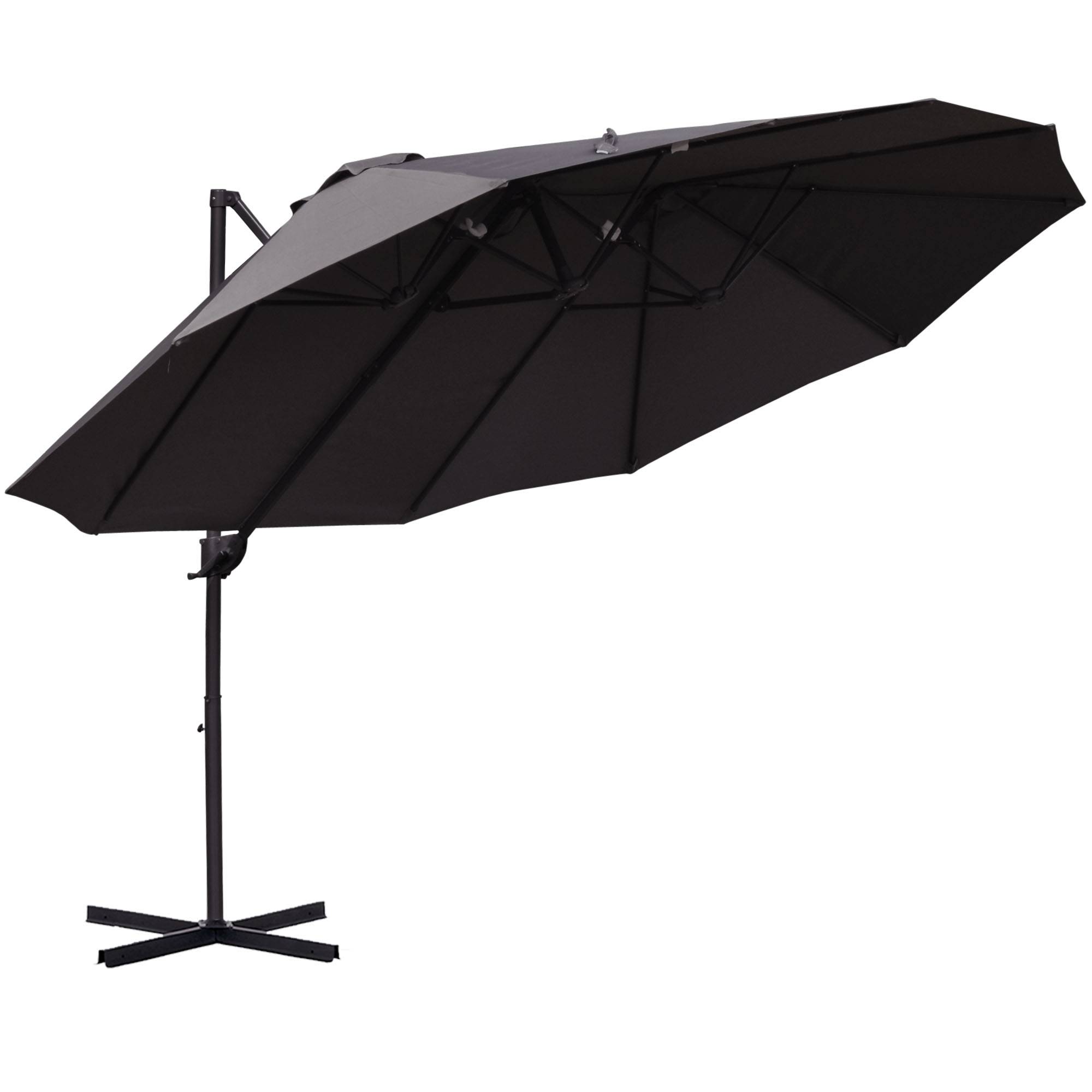 Parasol déporté grande taille XXL inclinable avec pied en croix - 445x270x260cm Métal Gris fr316 - Image 1