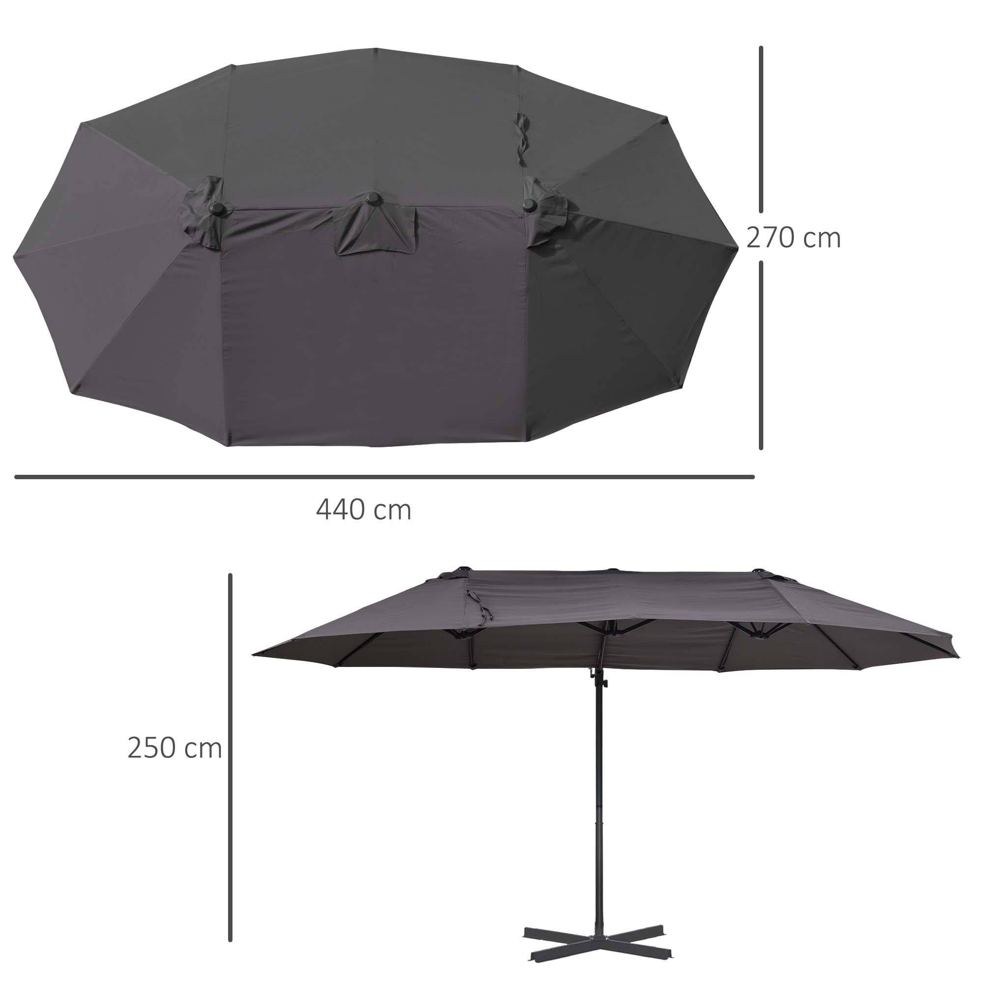 Parasol déporté grande taille XXL inclinable avec pied en croix - 445x270x260cm Métal Gris fr316 - Image 5