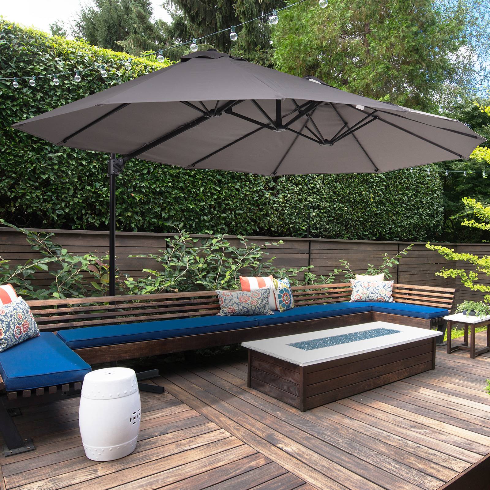 Parasol déporté grande taille XXL inclinable avec pied en croix - 445x270x260cm Métal Gris fr316 - Image 3
