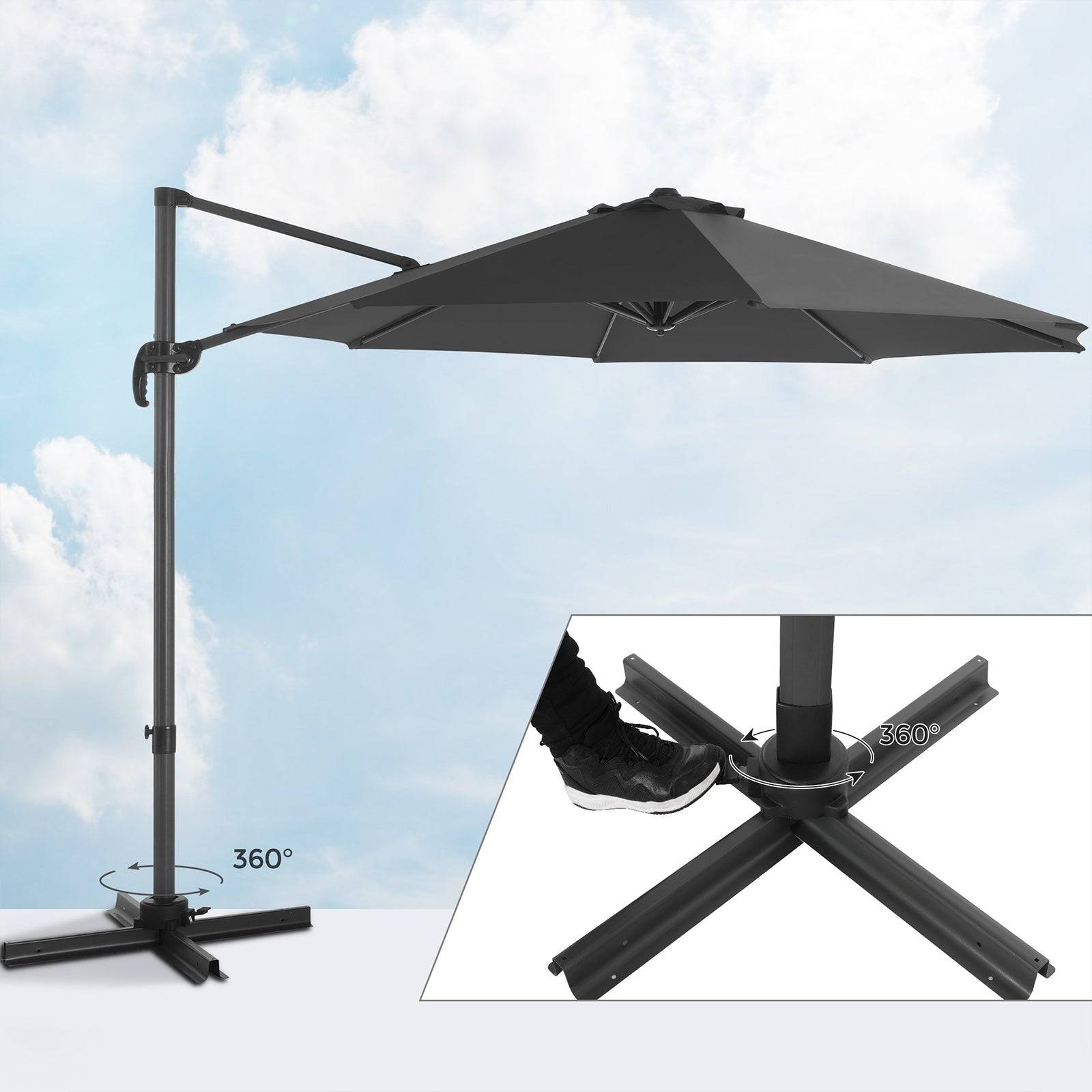 Helloshop26 - Parasol décentré de jardin ombrelle de terrasse rotatif à 360° diamètre 3 m protection salaire upf 50+ inclinaison réglable avec manivelle d’ouvertur - Image 3