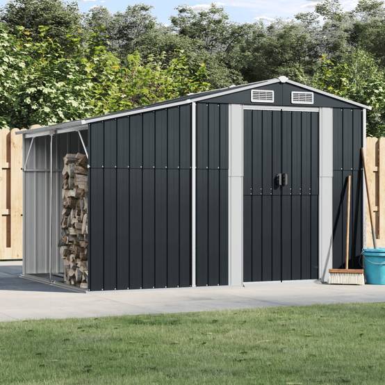 Abri de Jardin Acier Galvanisé avec Bûcher Rangement 277x193cm Anthracite - ComfortXL Outdoor Living - Image 1
