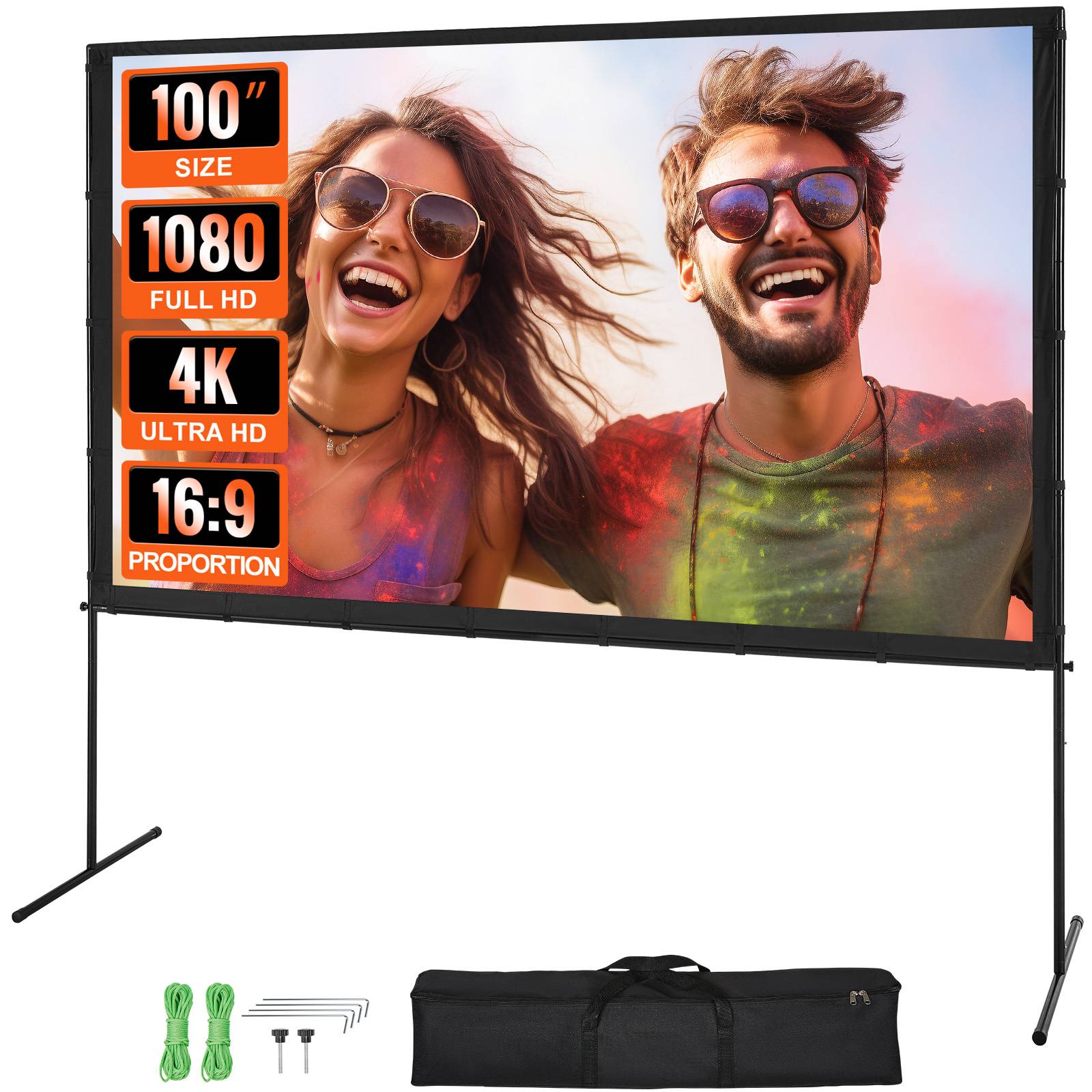 Vevor - VEVOR Écran projection sur pied portable 100 pouces 16:9 HD, double face anti-plis, sac. - Image 1