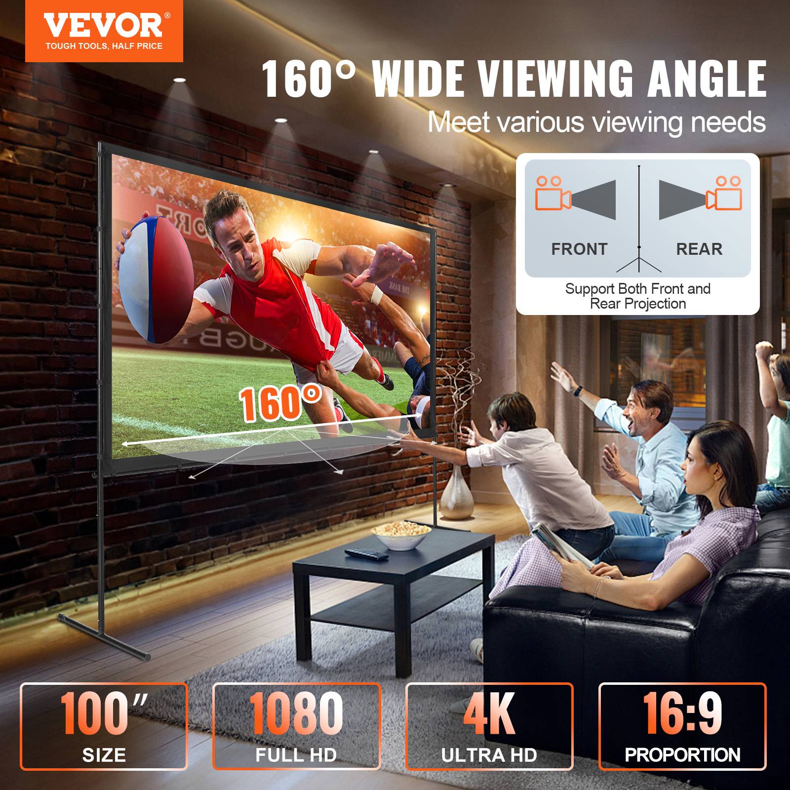 Vevor - VEVOR Écran projection sur pied portable 100 pouces 16:9 HD, double face anti-plis, sac. - Image 2