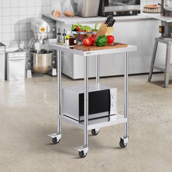 Vevor - VEVOR Table de travail inox 61x61x100.6 cm, préparation aliments, roulettes, étagères réglables, pour restaurant. - Image 8