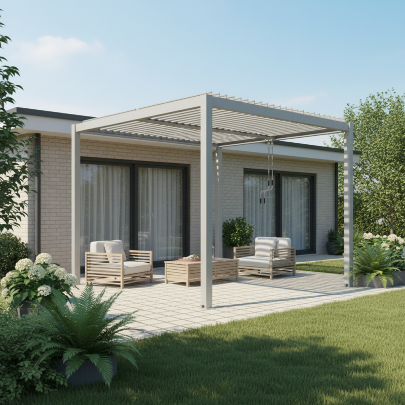 Pergola bioclimatique autoportante 3x3m aluminium gris clair X-METAL - Image 1