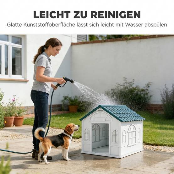 Niche pour chien toit à deux versants, résistante aux intempéries, plastique, 65x75,7x63 cm, bleu - Image 7