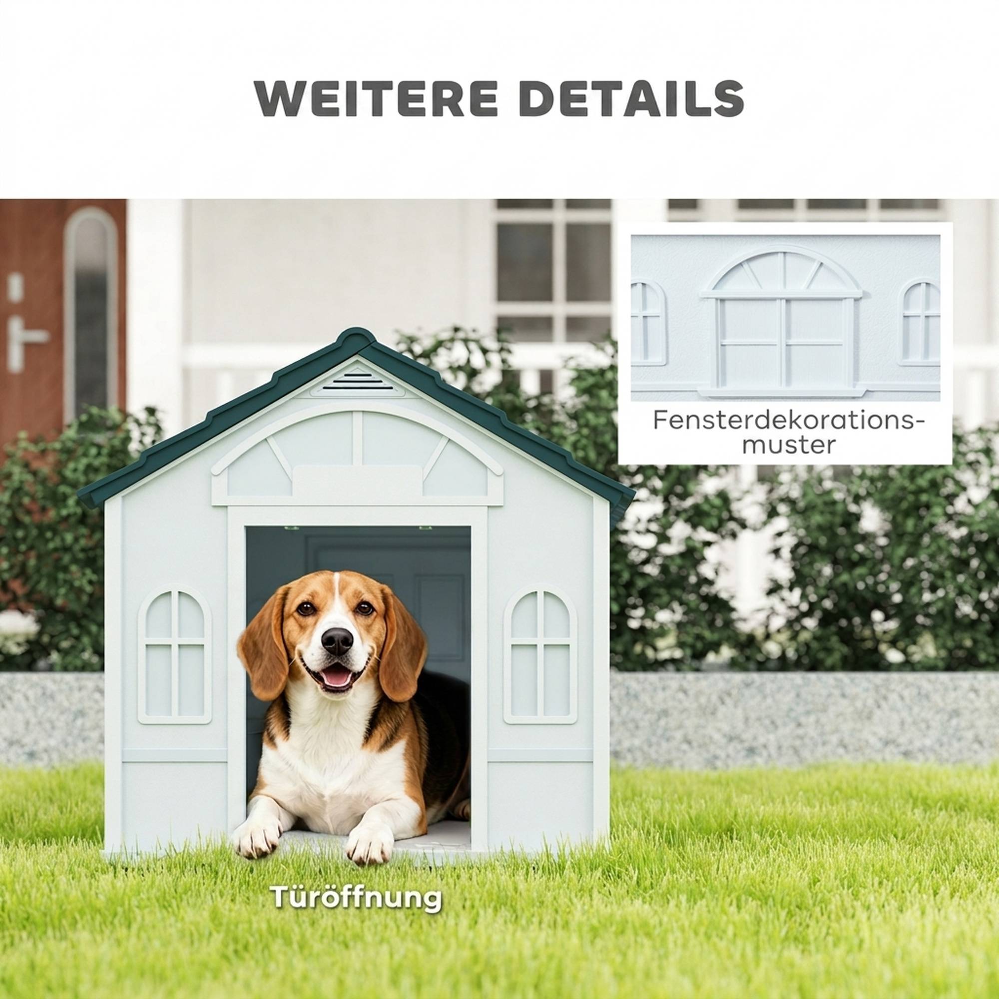 Niche pour chien toit à deux versants, résistante aux intempéries, plastique, 65x75,7x63 cm, bleu - Image 8