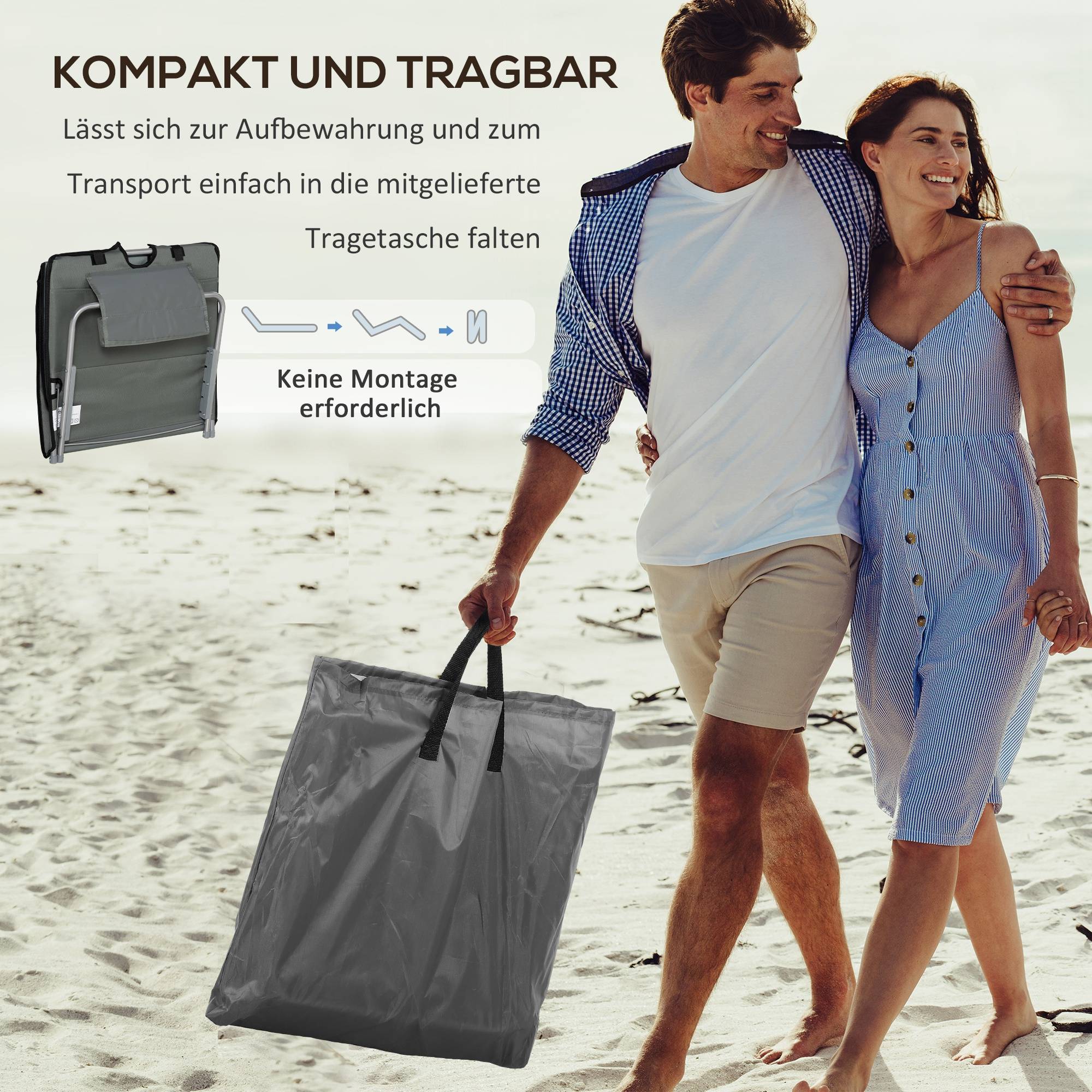 Lot de 2 tapis de plage, réglables et pliables, 124 cm (L) x 53 cm (l) x 37-50 cm (H), gris - Image 7