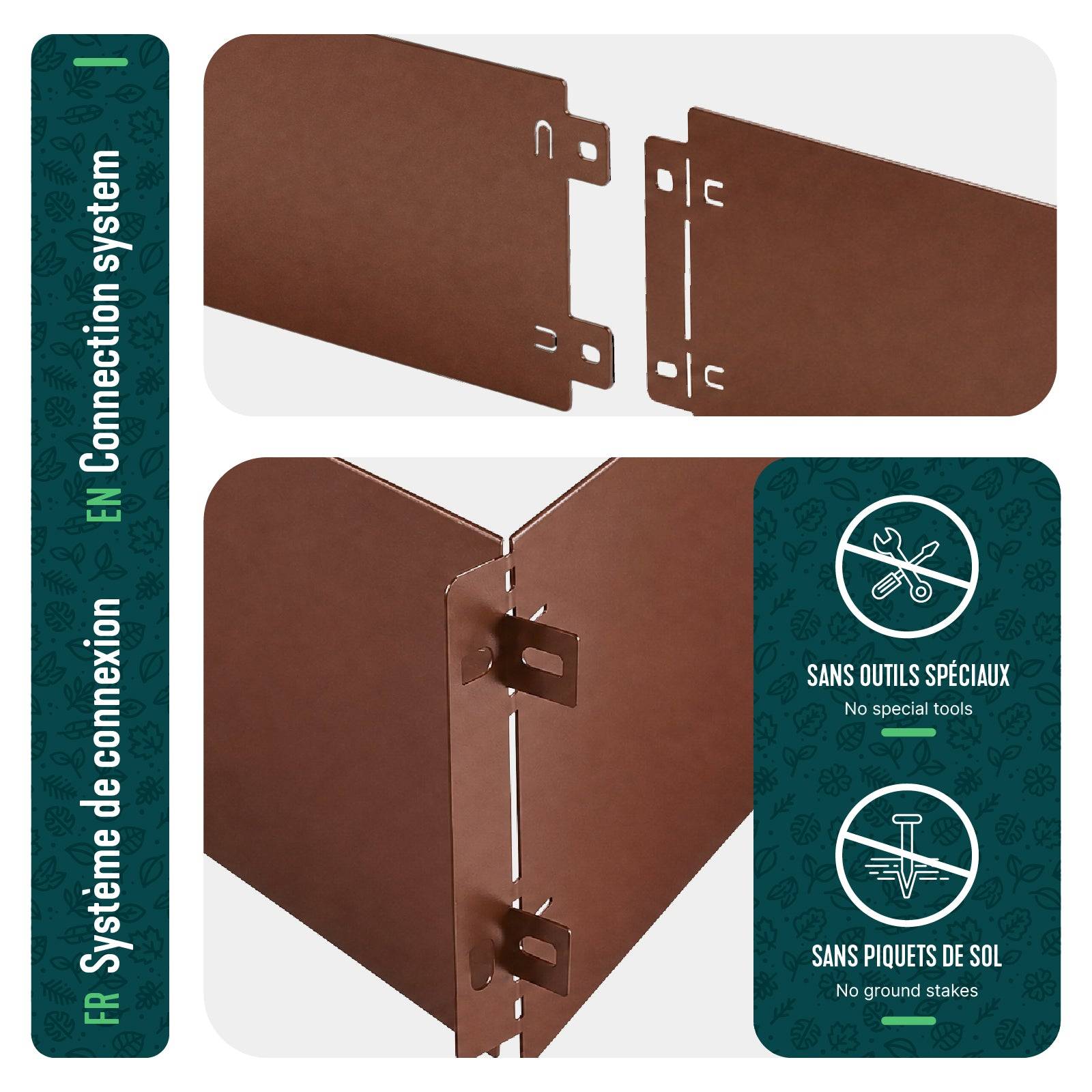 Vounot - Lot de 35 Bordure de jardin en métal flexible 100x18cm marron - clôture gazon antirouille 35m - VOUNOT® - Image 4