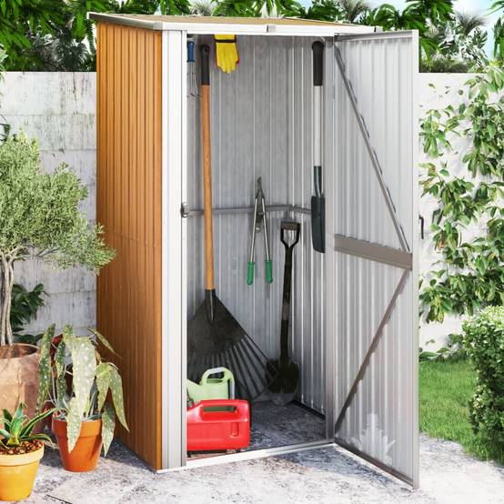 Abri de jardin 1.15m² Cabane de jardin - Marron 118,5x97x209,5 cm Acier galvanisé - Meuble Pro MAISON CHIC - Image 2
