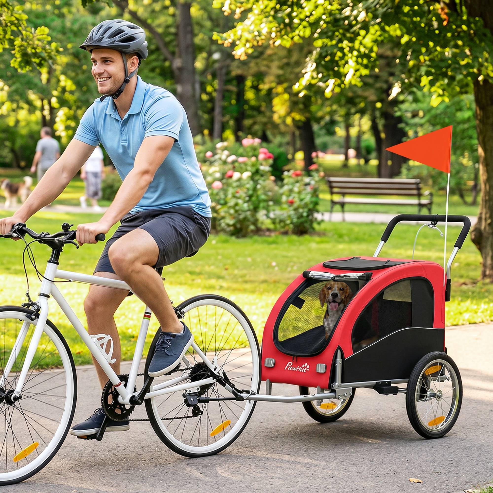 ComfortXL - Remorque vélo pour chien 2-en-1 en acier et tissu Oxford rouge 160 x 71 x 101 cm avec suspension et poussette - Image 1