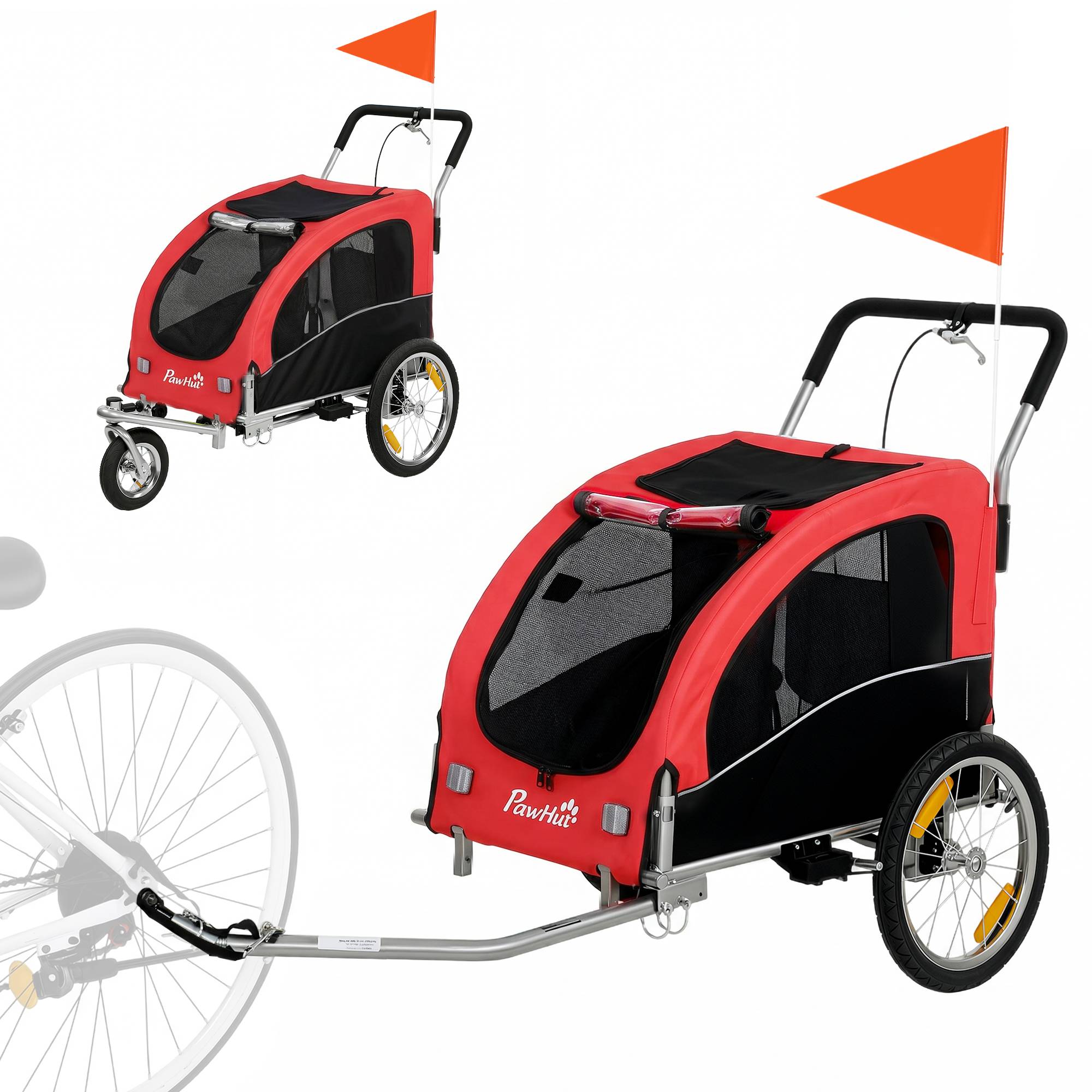 ComfortXL - Remorque vélo pour chien 2-en-1 en acier et tissu Oxford rouge 160 x 71 x 101 cm avec suspension et poussette - Image 10