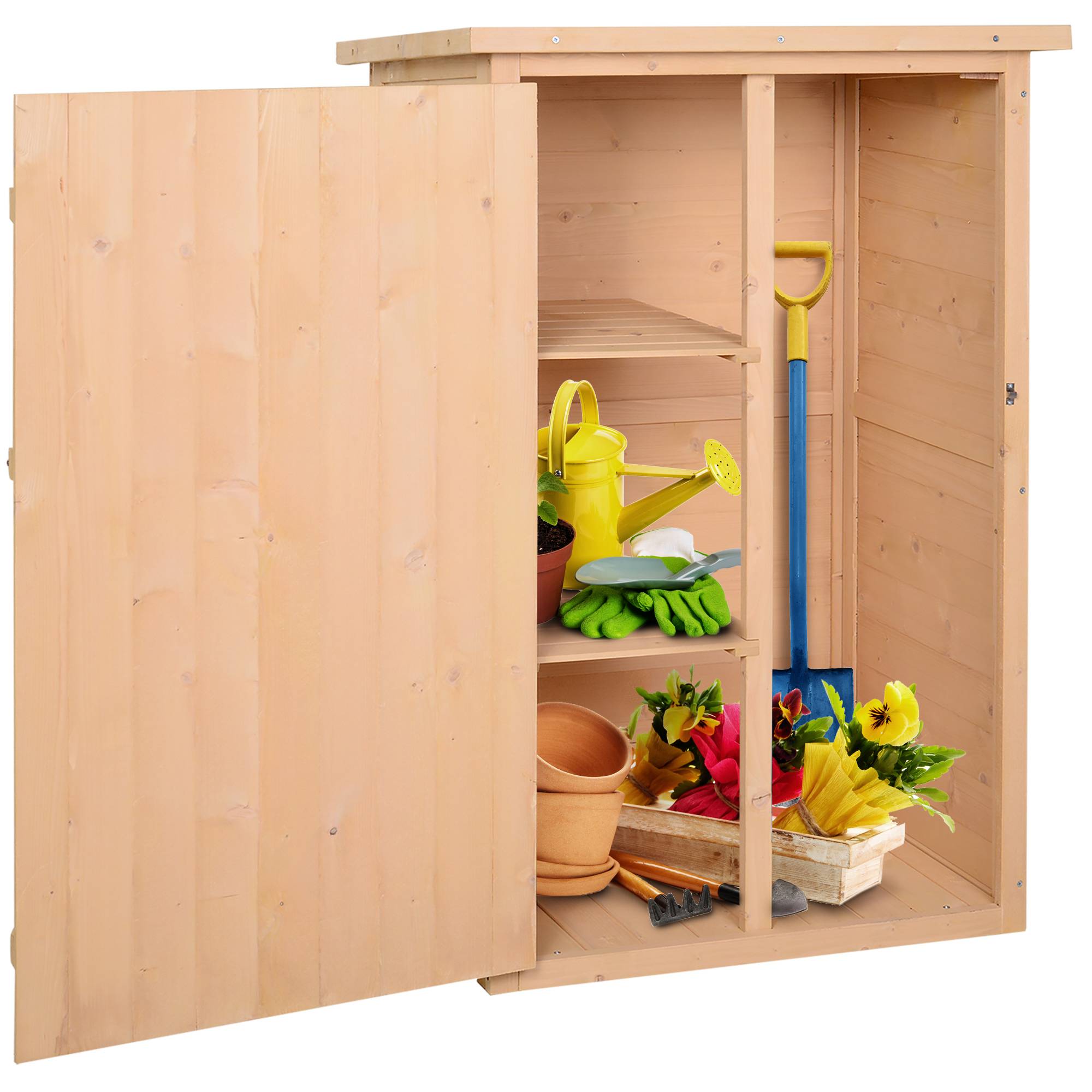 Armoire abri de Jardin Remise pour Outils Bois de Sapin pré-huilé Toit bitumé incliné - Grande Porte - Image 2