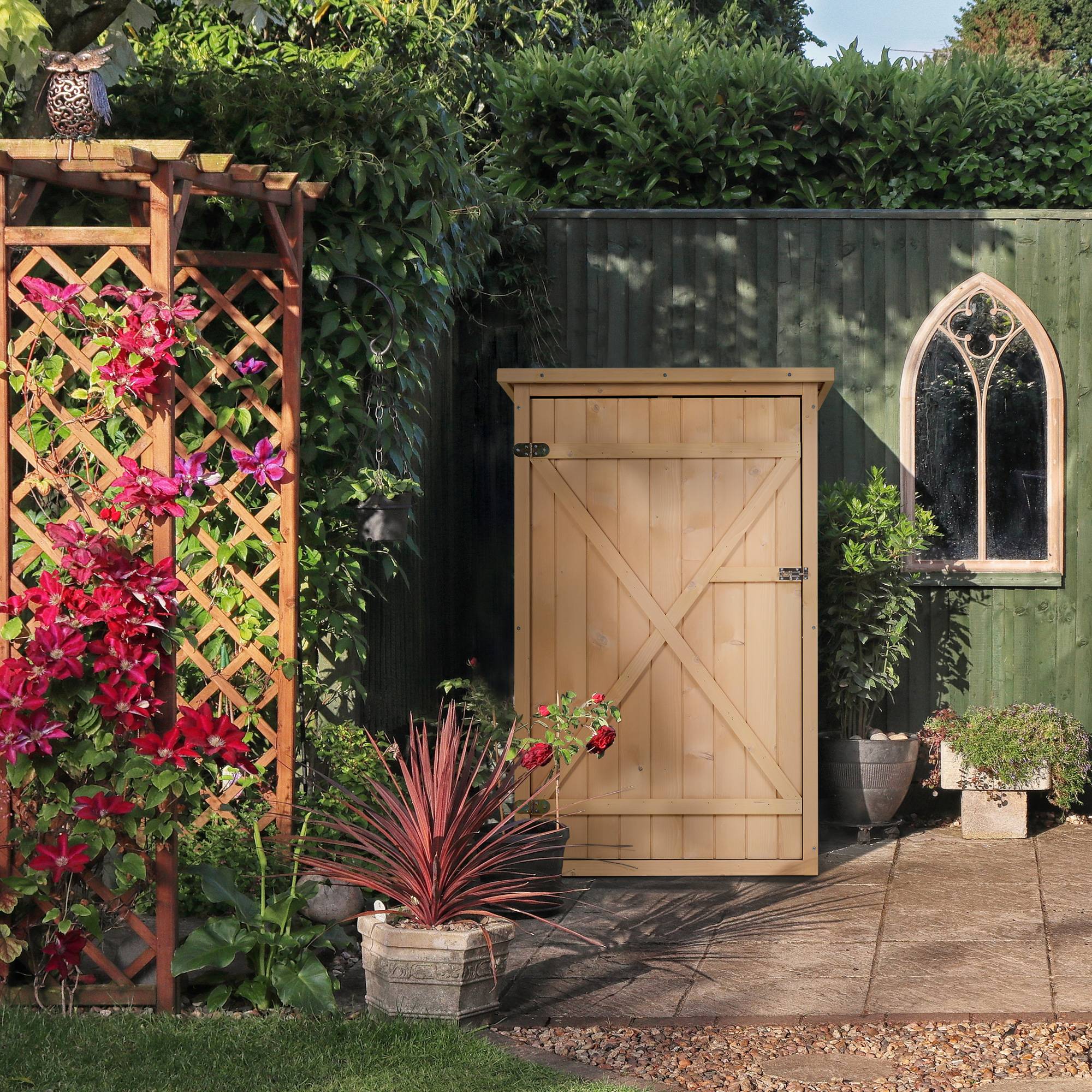 Armoire abri de Jardin Remise pour Outils Bois de Sapin pré-huilé Toit bitumé incliné - Grande Porte - Image 4
