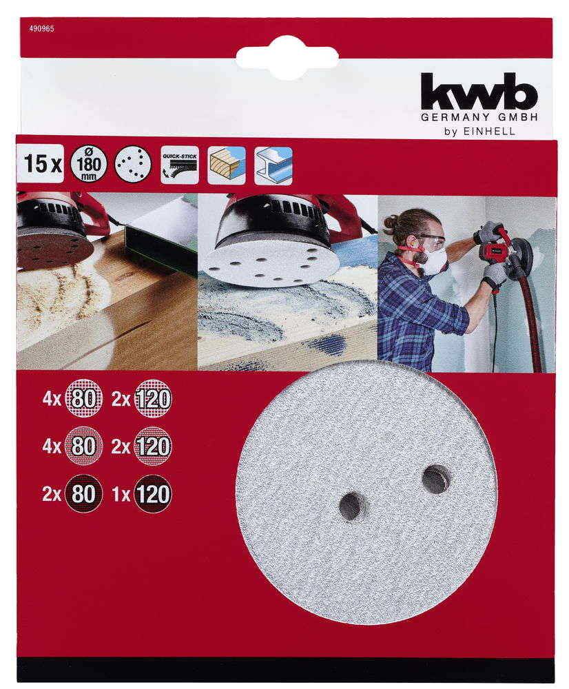 Kwb By Einhell - Jeu de 15 abrasifs pour ponceuse girafe 180mm (Grain 80 et 120) - KWB by Einhell - Image 2