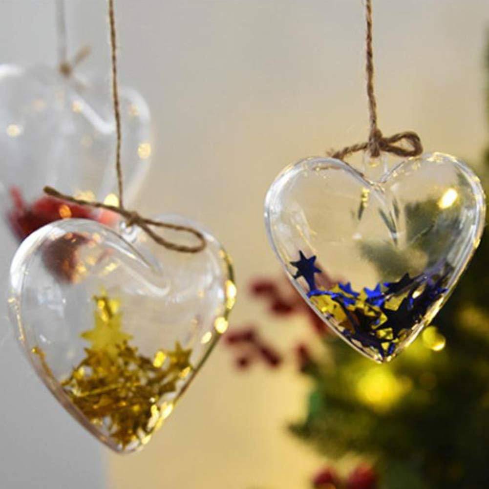 10 pièces Boules décoratives transparentes à remplir,boules décoratives à suspendre pour sapin de Noël (80 mm,cœur) - Image 3