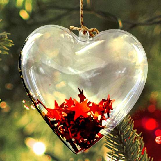 10 pièces Boules décoratives transparentes à remplir,boules décoratives à suspendre pour sapin de Noël (80 mm,cœur) - Image 4