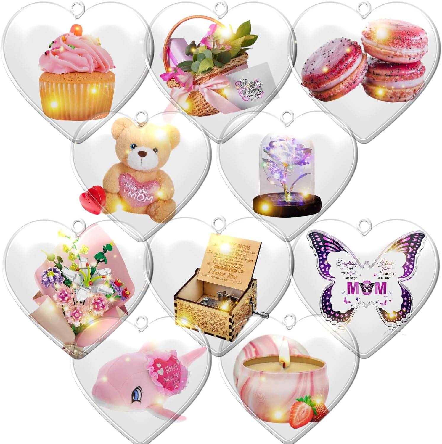 10 pièces Boules décoratives transparentes à remplir,boules décoratives à suspendre pour sapin de Noël (80 mm,cœur) - Image 1