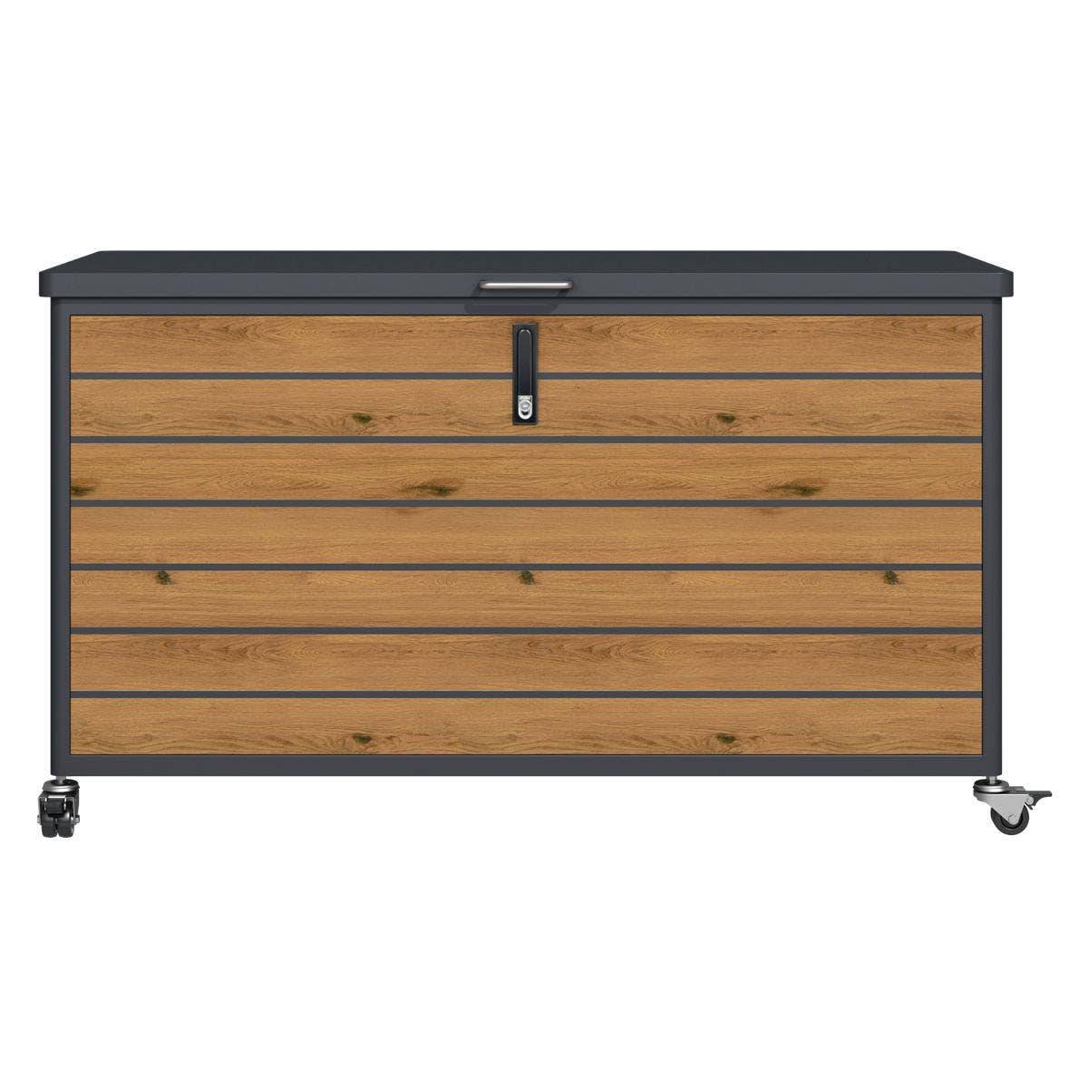 Coffre de jardin 460 L à roulettes métal imitation bois - Image 6