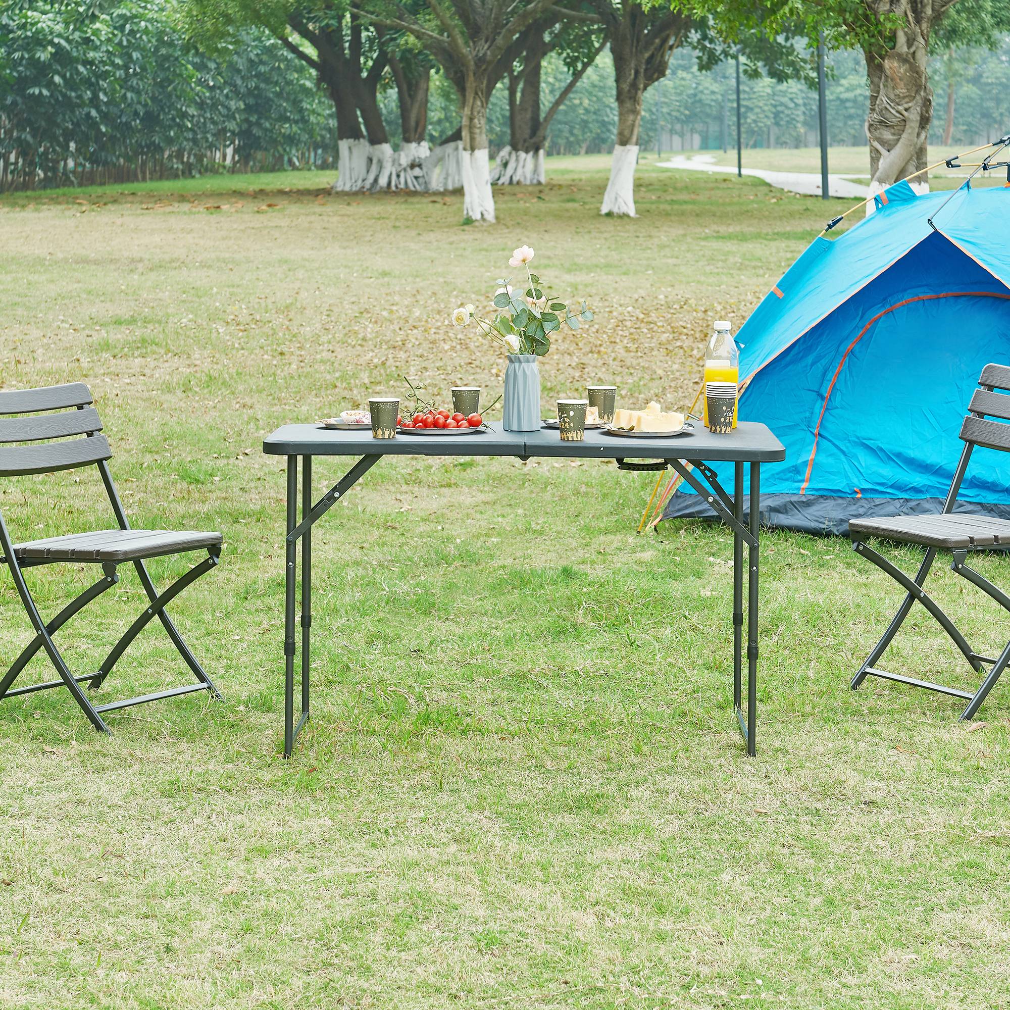 Table de camping pliante Adelfia à hauteur réglable 120 x 60 cm noir [en.casa] - Image 3