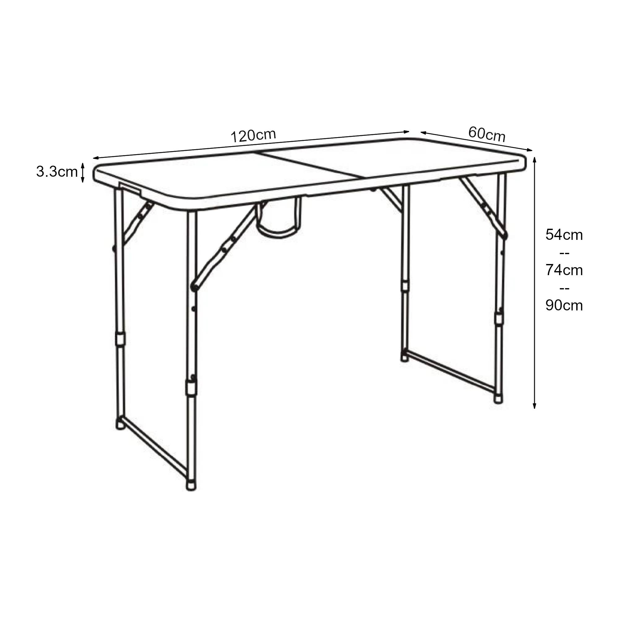 Table de camping pliante Adelfia à hauteur réglable 120 x 60 cm noir [en.casa] - Image 6