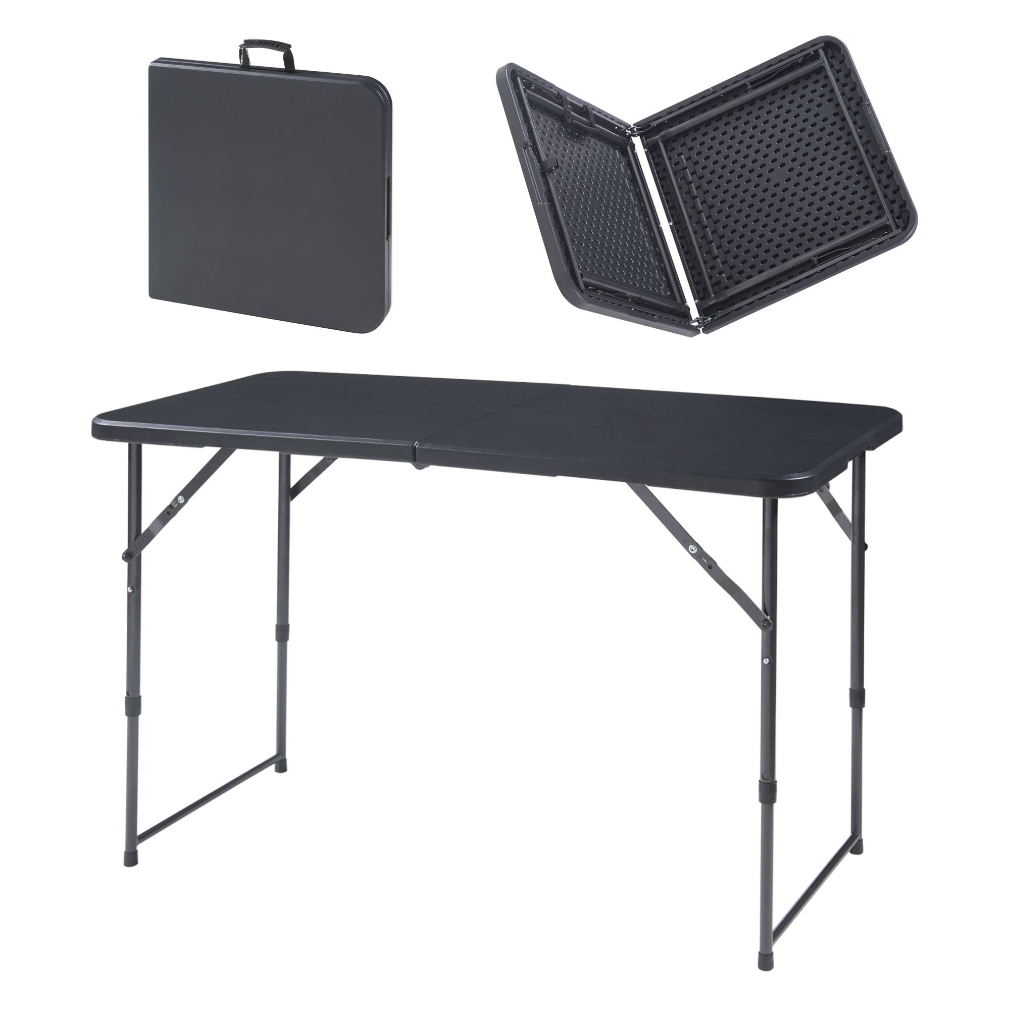Table de camping pliante Adelfia à hauteur réglable 120 x 60 cm noir [en.casa] - Image 1