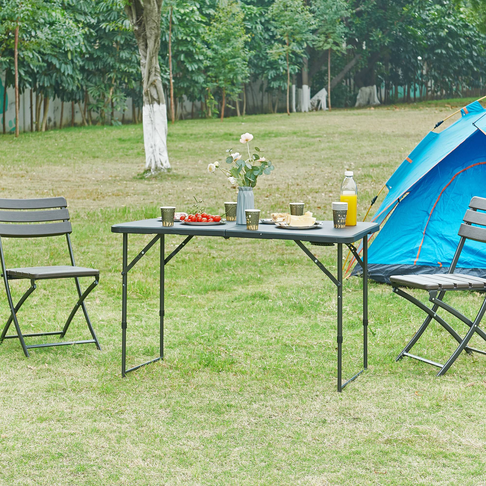 Table de camping pliante Adelfia à hauteur réglable 120 x 60 cm noir [en.casa] - Image 2
