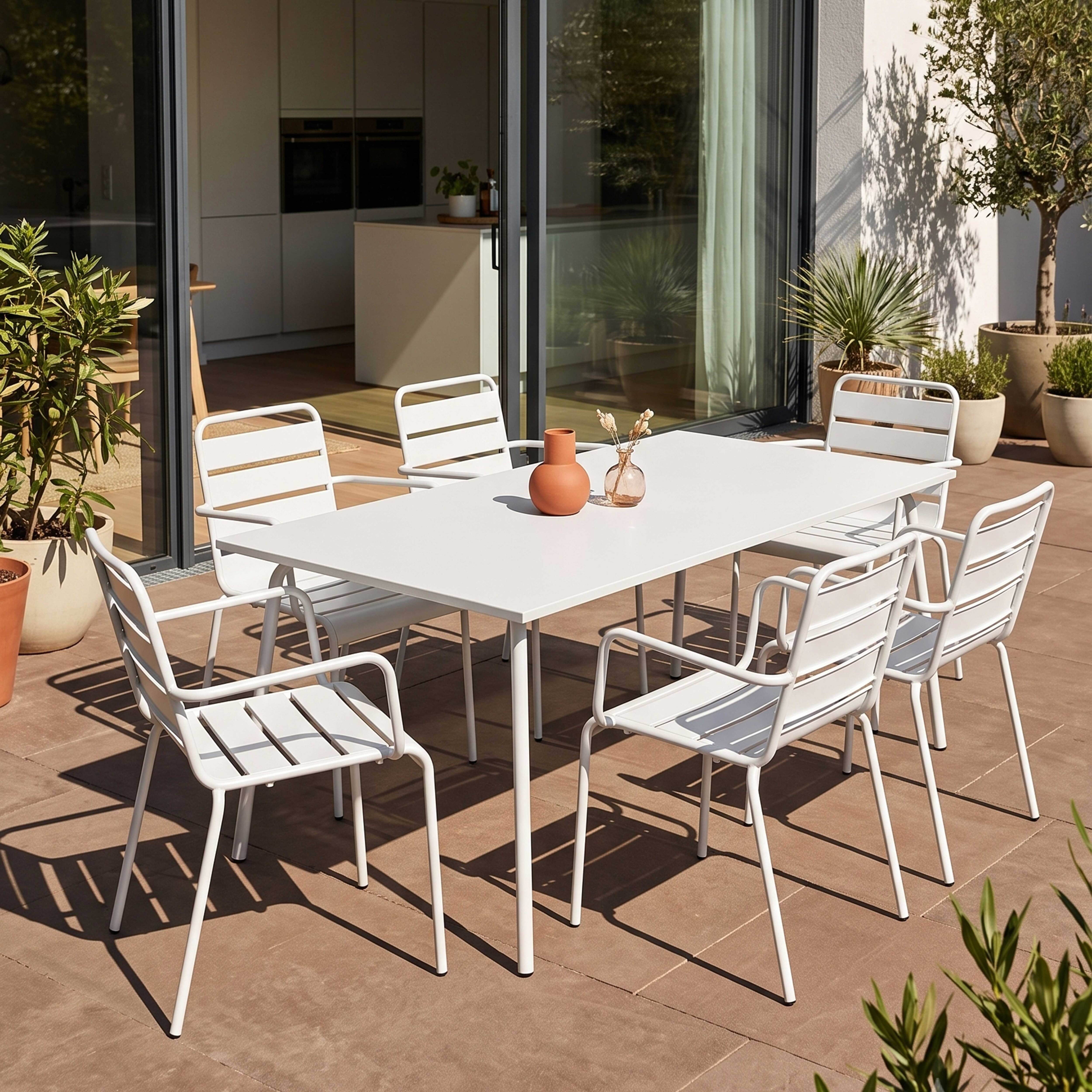 Oviala - Ensemble table de jardin et 6 fauteuils en métal blanc Palavas - Oviala - Image 2
