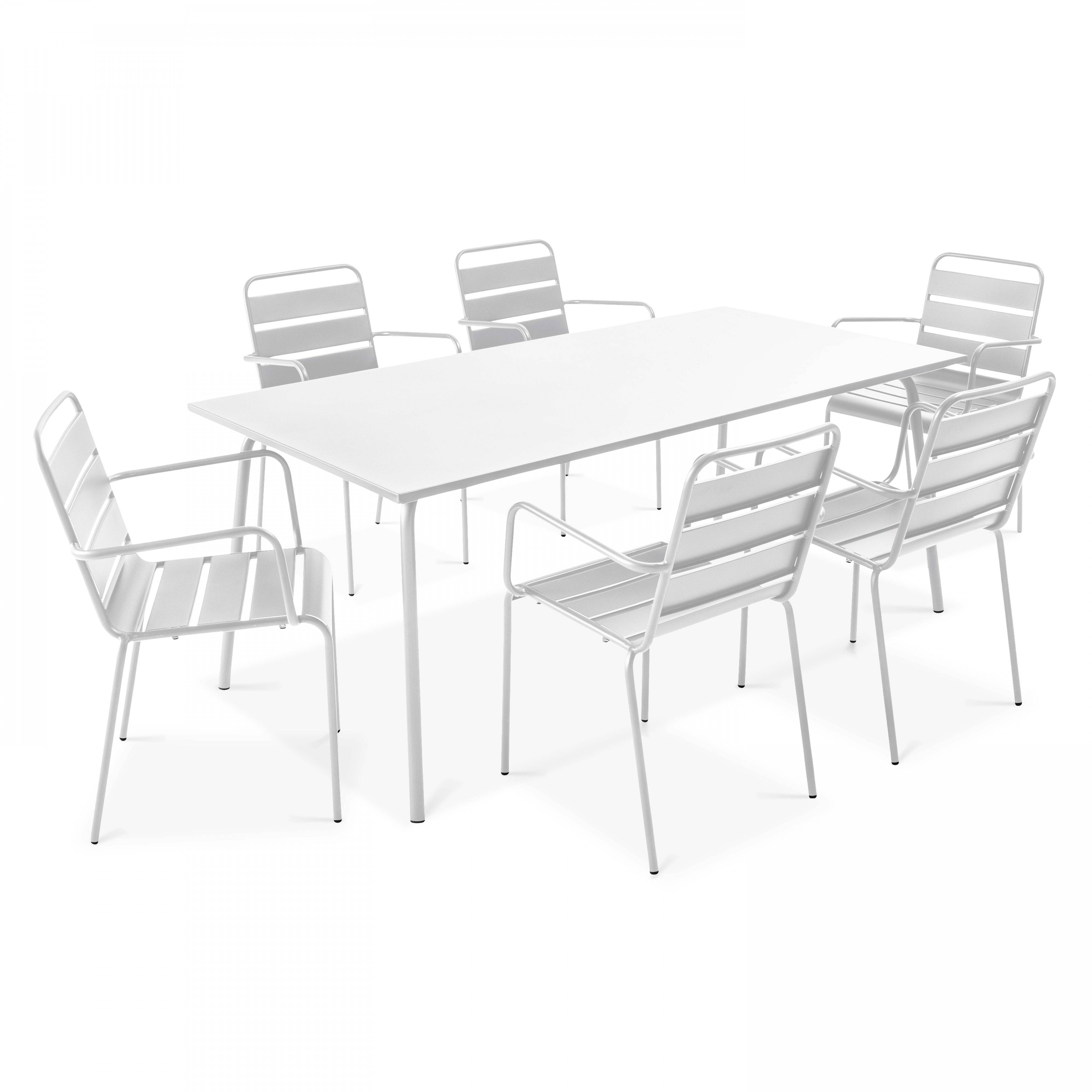 Oviala - Ensemble table de jardin et 6 fauteuils en métal blanc Palavas - Oviala - Image 1