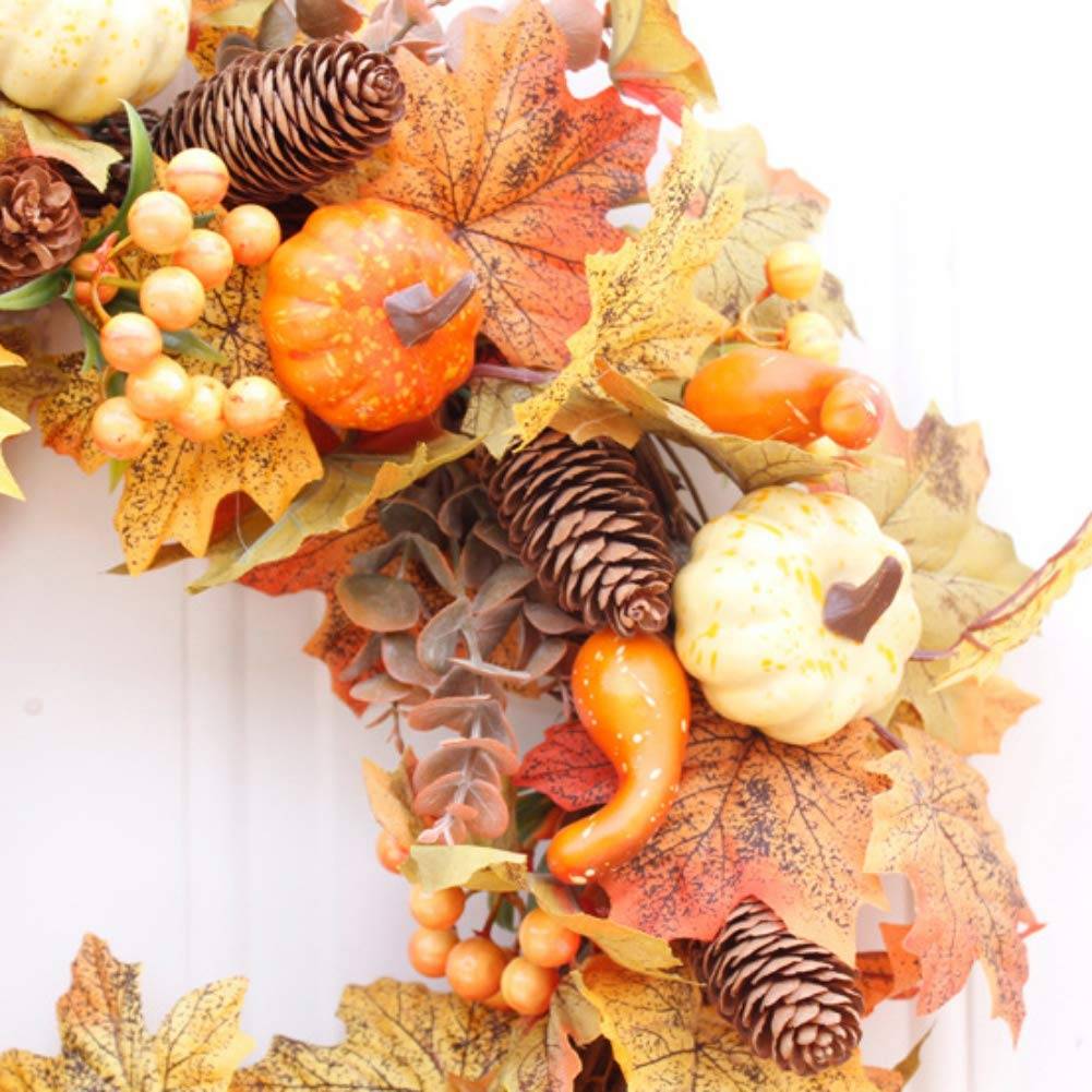 Couronne de citrouilles d'automne 45 cm, décoration d'intérieur pour Thanksgiving, décoration d'intérieur, couronnes de Noël - Image 7