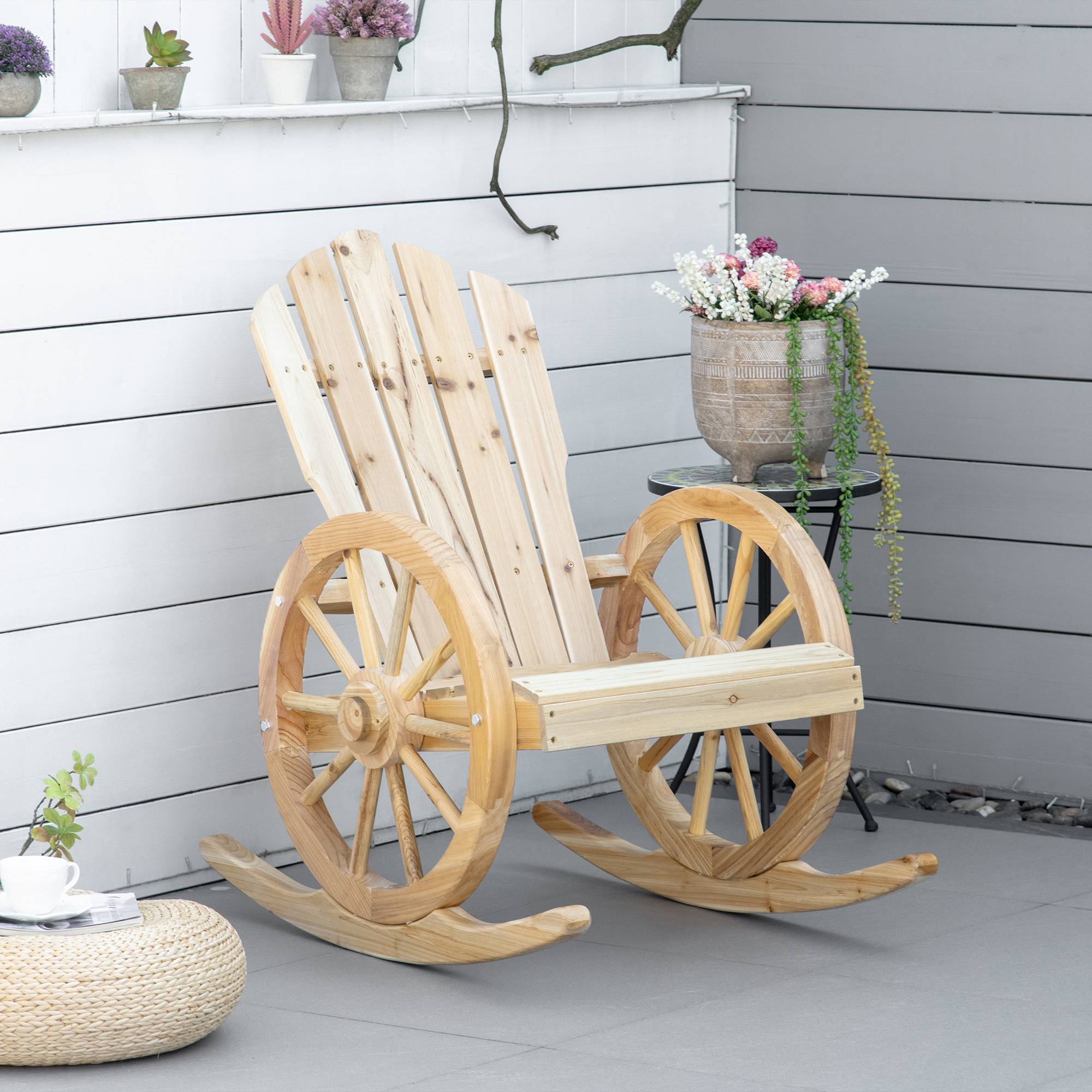 Fauteuil à bascule bois de sapin naturel 68 x 88 x 92 cm - PANGIVO - Image 3