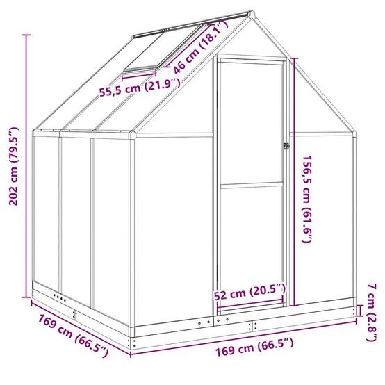 Serre aluminium et polycarbonate argenté 169 x 169 x 202 cm - PANGIVO - Image 10