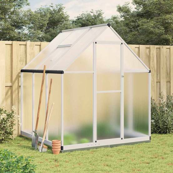 Serre aluminium et polycarbonate argenté 169 x 169 x 202 cm - PANGIVO - Image 1