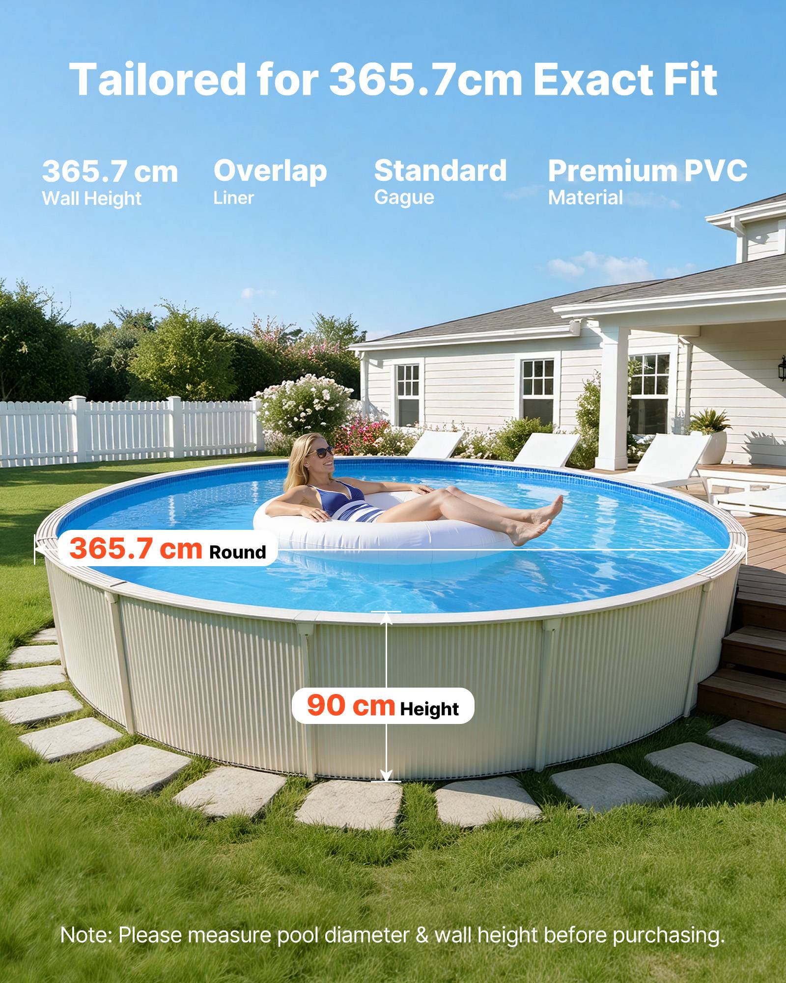 Vevor - VEVOR Liner Piscine Hors-Sol Film Intérieur de Piscine Ronde 360x90 cm Overlap - Image 2