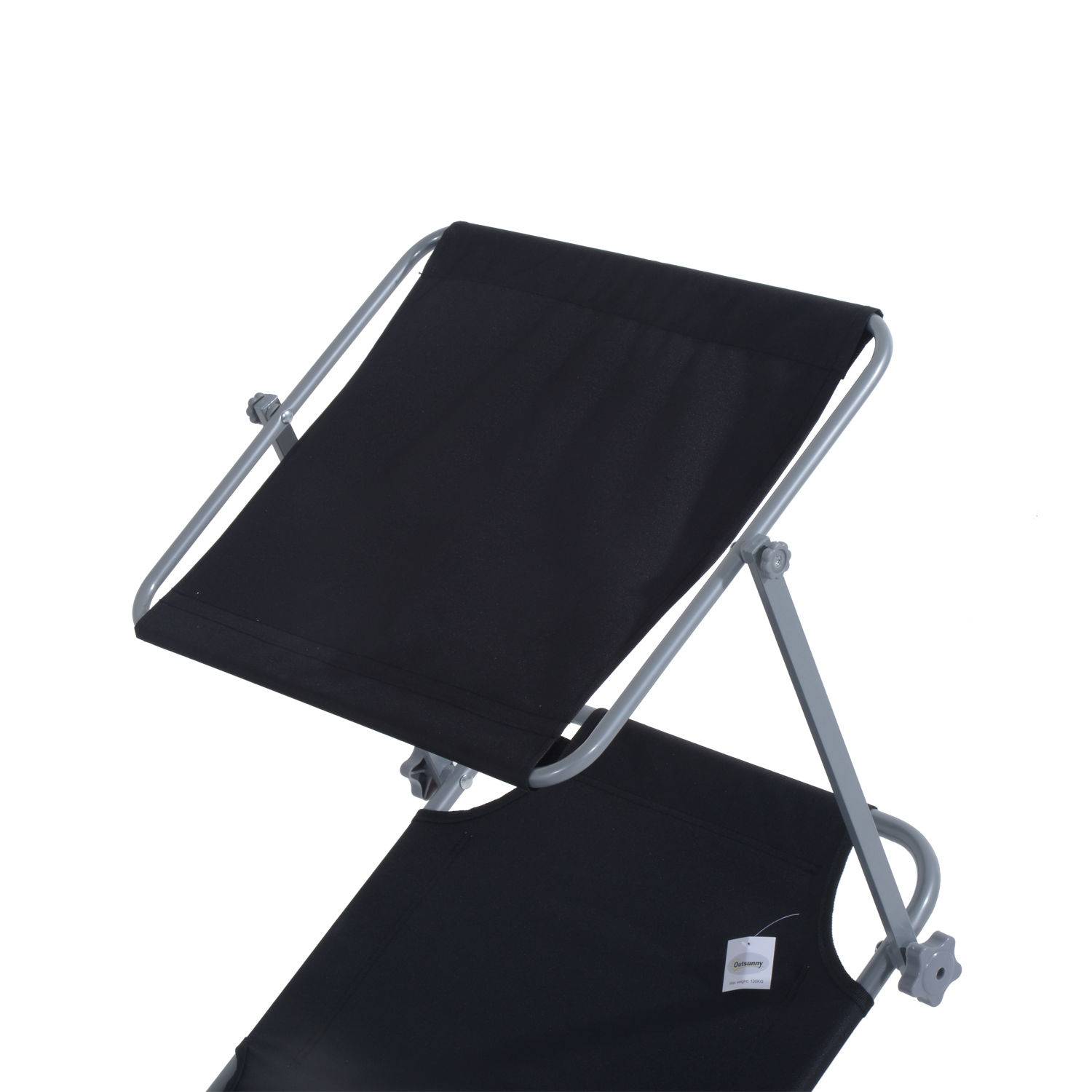 Transat pliant noir avec pare-soleil, chaise longue de jardin dossier réglable 4 positions, charge 120 kg, balcon piscine - Image 10