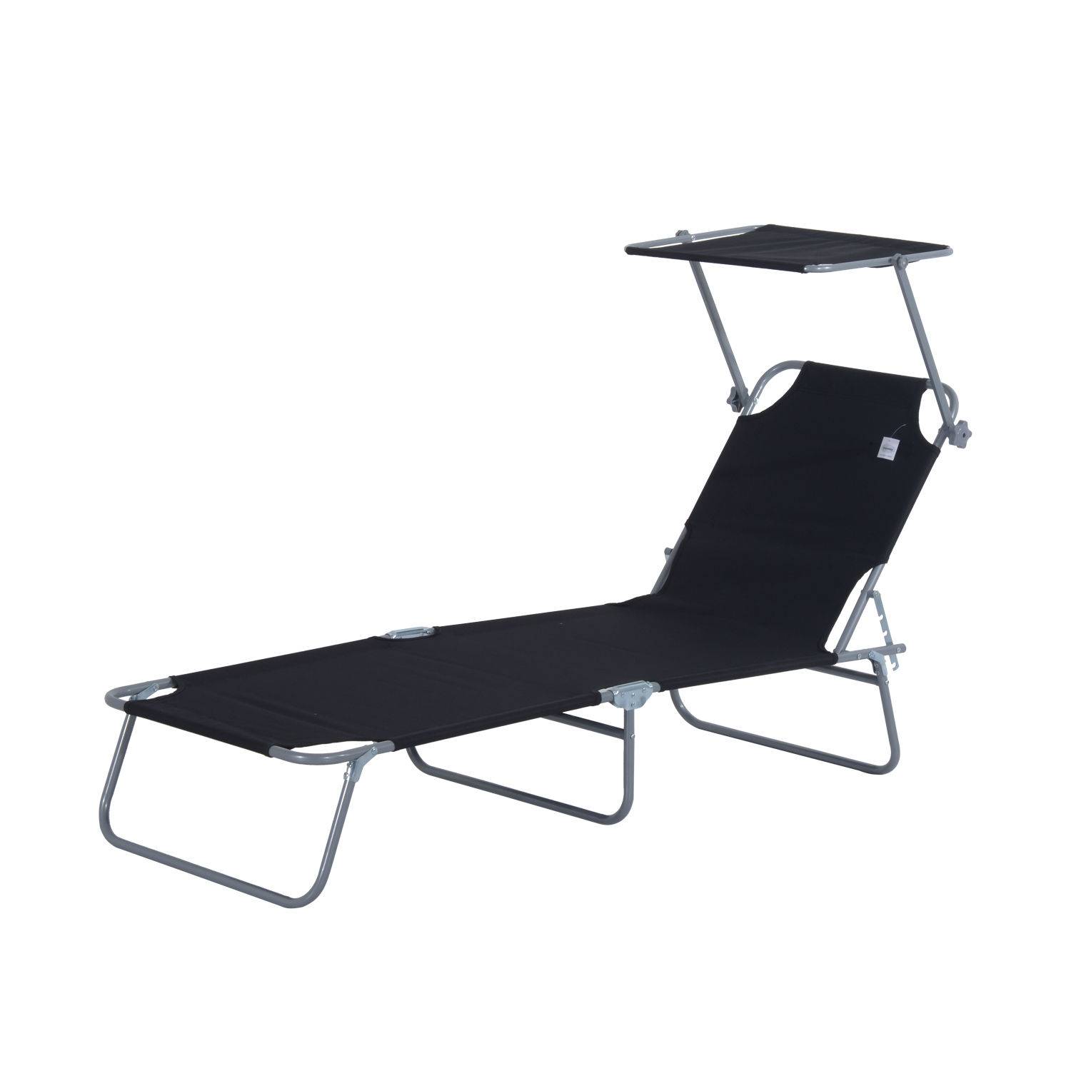 Transat pliant noir avec pare-soleil, chaise longue de jardin dossier réglable 4 positions, charge 120 kg, balcon piscine - Image 2