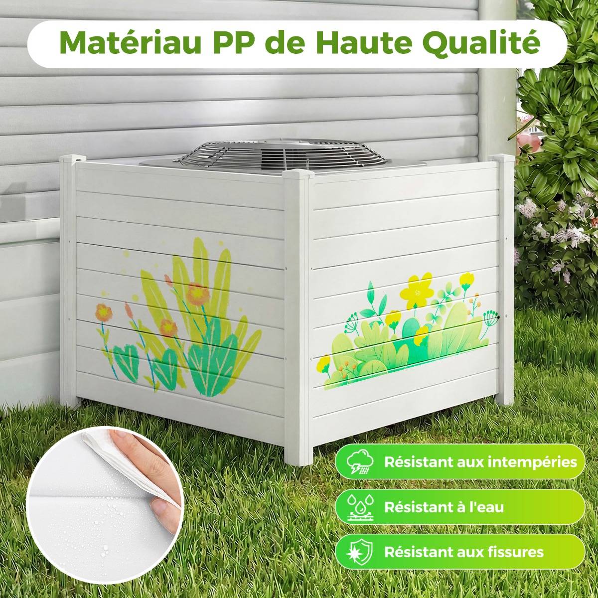 Clôtures de Jardin 122 x 95 CM avec 3 Piquets Clôture de Confidentialité pour Poubelle Brise-Vue Blanc MAISON CHIC - Image 6