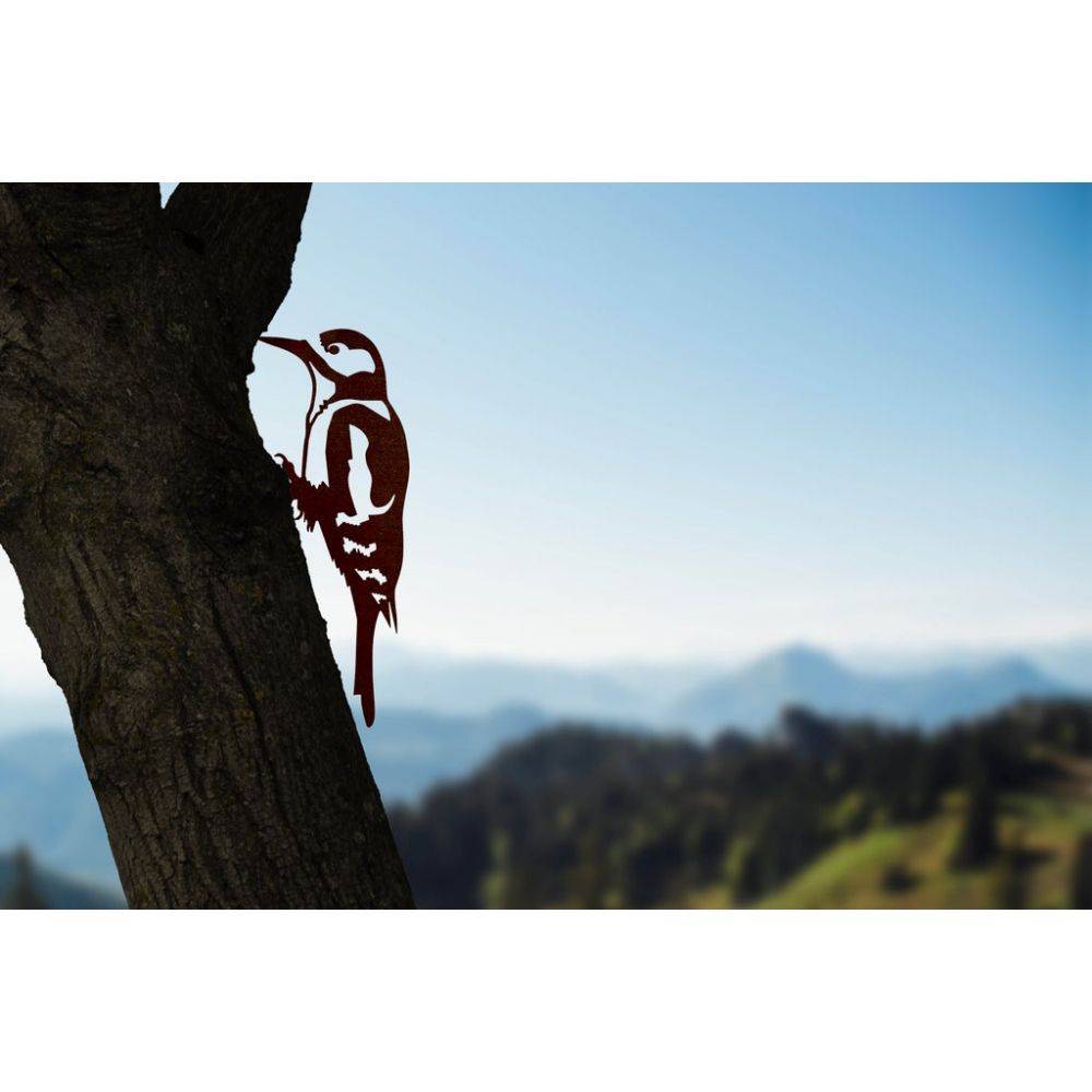 Metalbird - Oiseau sur pique pic epeiche en acier corten - Image 2