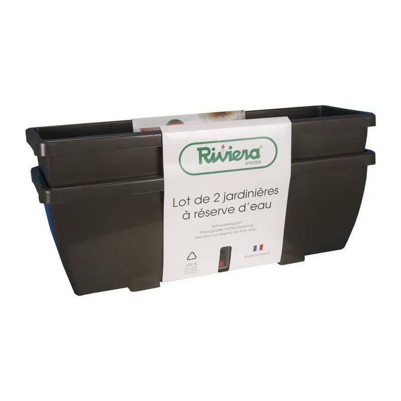 Riss - Bac A Fleurs Riviera Eva - Lot 2 Jardinieres - Plastique - 57 Cm - Gris