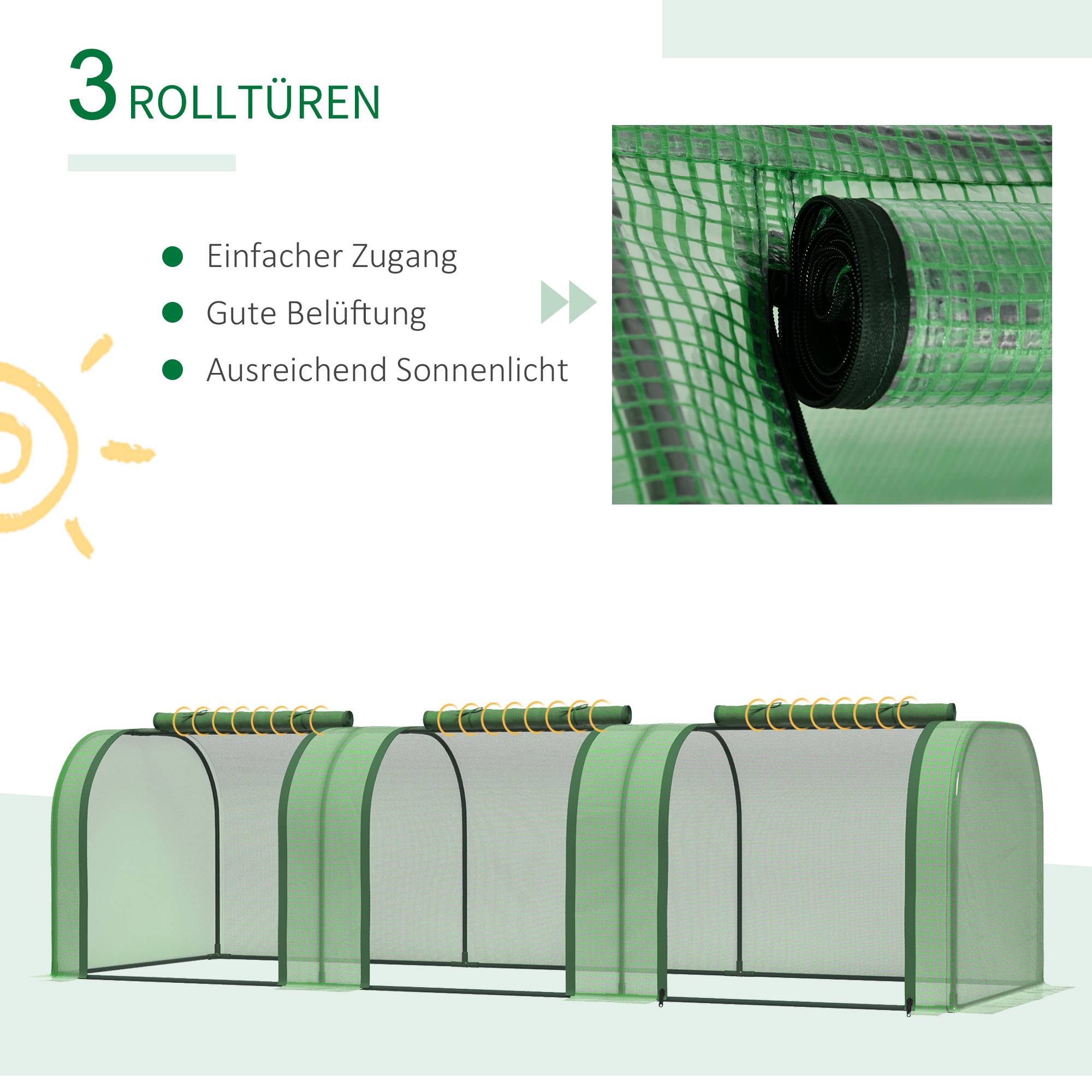Sans Marque - Serre aluminium 3 portes enroulables bâche robuste acier 2,95x1x0,8 m verte serre potager jardin - Image 9