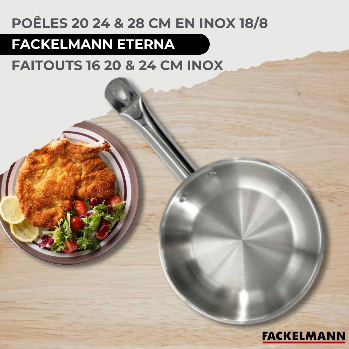 Batterie de cuisine avec 3 poêles 20/24/28 cm et 3 faitouts 16/20/24 cm en inox sans PFAS Fackelmann Eterna Brillant - Image 2