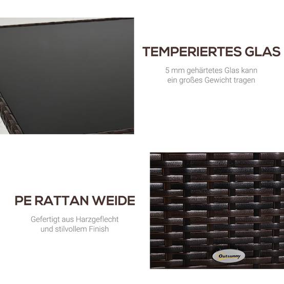 Table de jardin en polyrattan et verre de sécurité, coloris marron et noir, dimensions 150x85x74 cm - Image 5