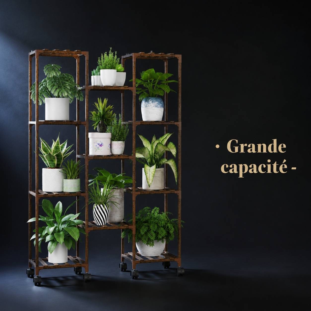 Support de Plantes En Bois à Roues pour 11 Pots Grand Rangement Décoratif Intérieur Extérieur - Image 2