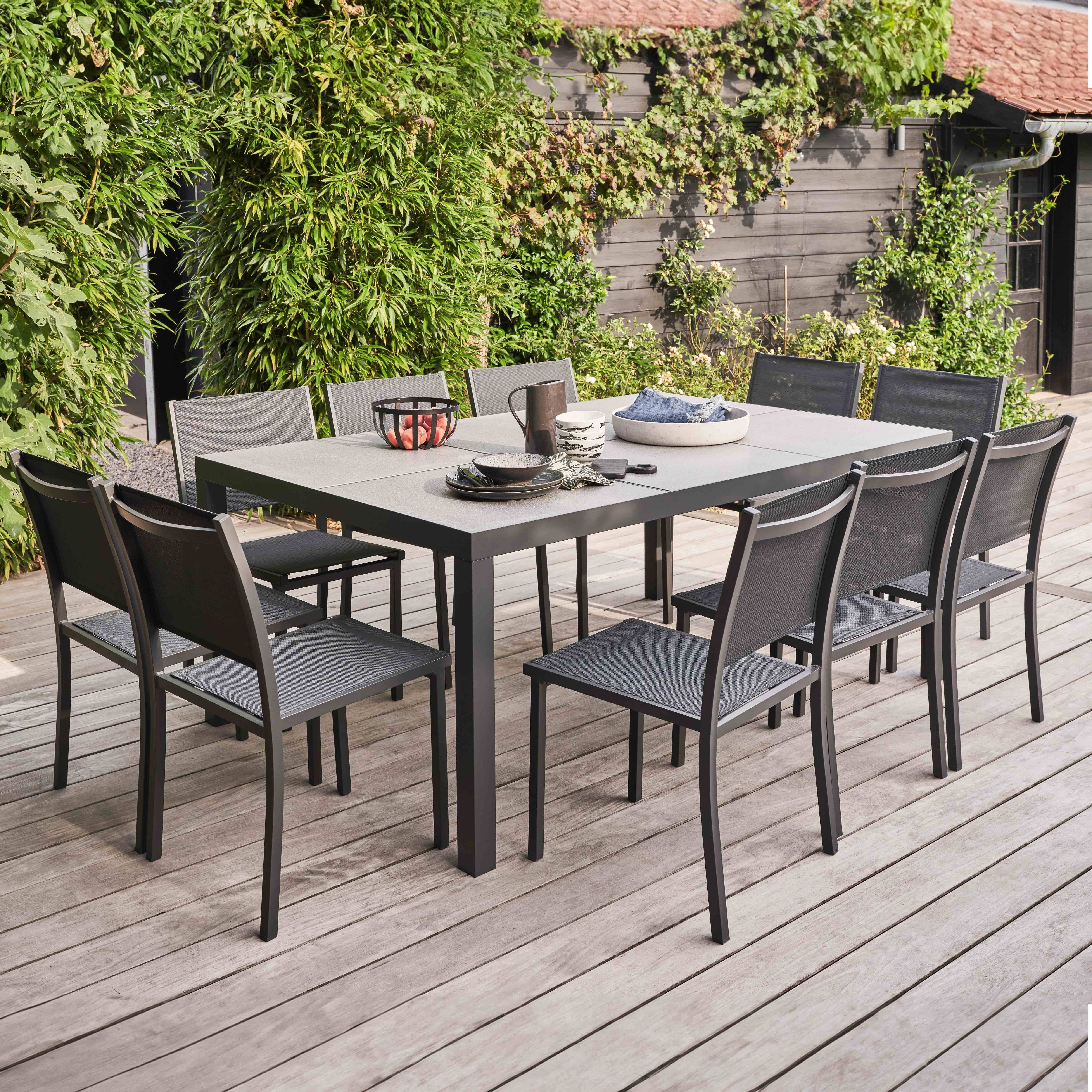 Oviala - Table et 10 chaises de jardin aluminium céramique gris Tivoli - Oviala - Image 2