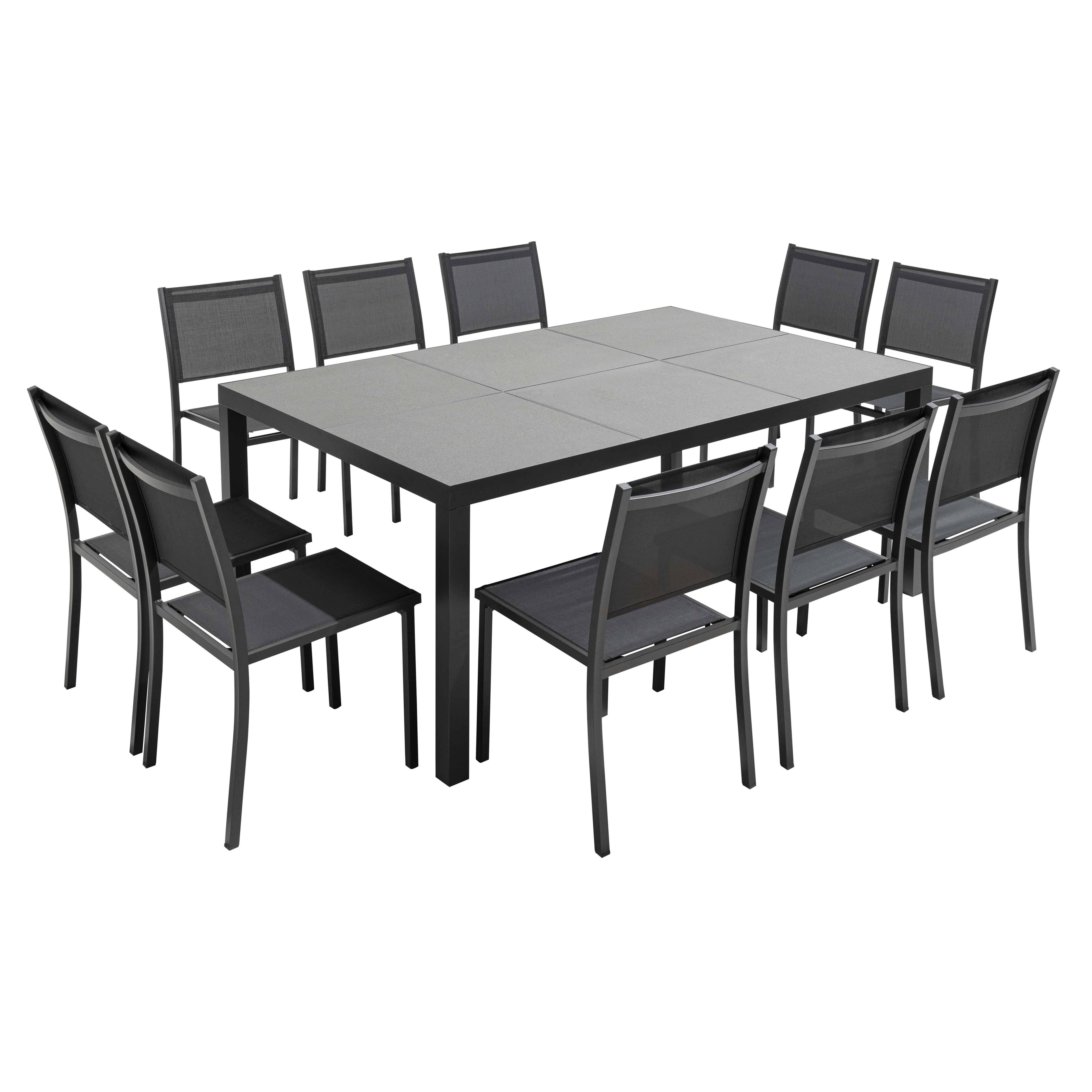 Oviala - Table et 10 chaises de jardin aluminium céramique gris Tivoli - Oviala - Image 1
