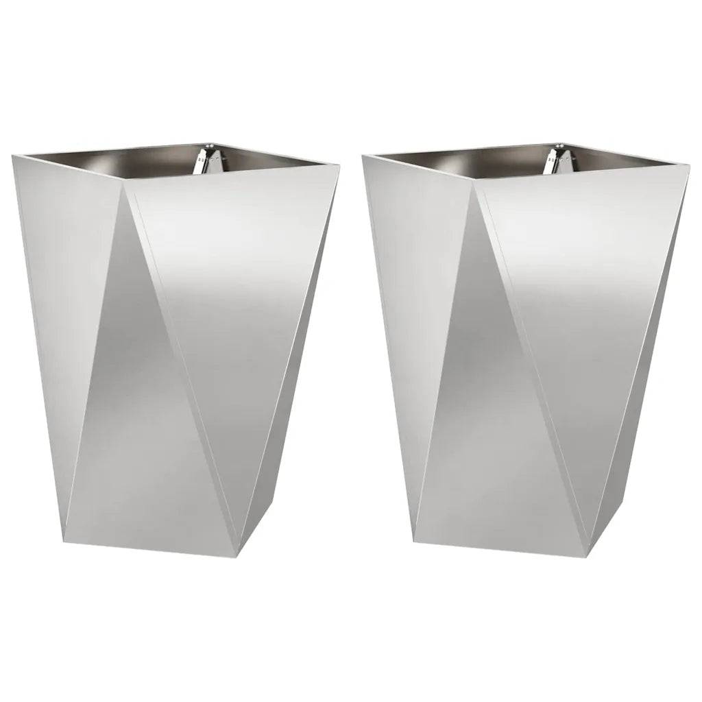 Helloshop26 - Lot de 2 jardinières rectangulaires modernes pour extérieur 50 x 50 x 75 cm en acier inoxydable argent - Image 1