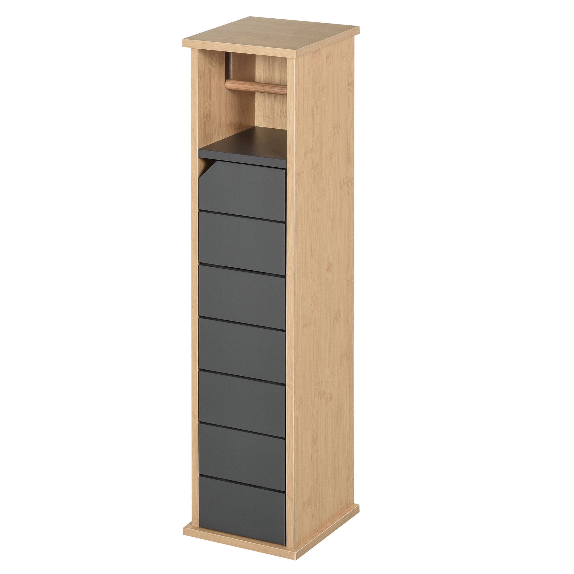 Meuble WC porte papier toilette bambou avec étagère réglable, rangement compact gris moderne - Image 1
